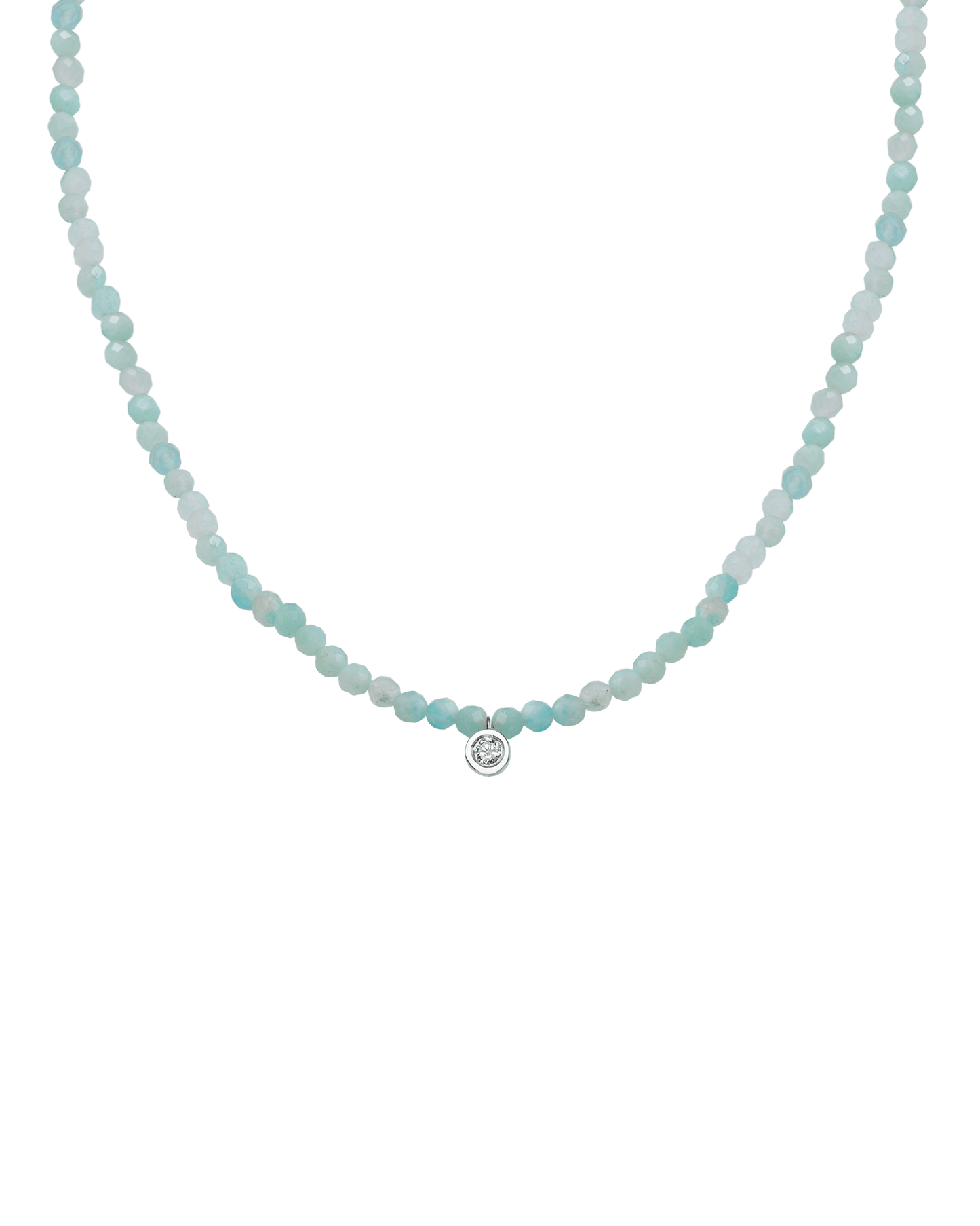 The Gemstone & Diamond Necklace - 14K White Gold Necklaces 14K Solid Gold Natural Apatite Medium: 0.04ct 14"