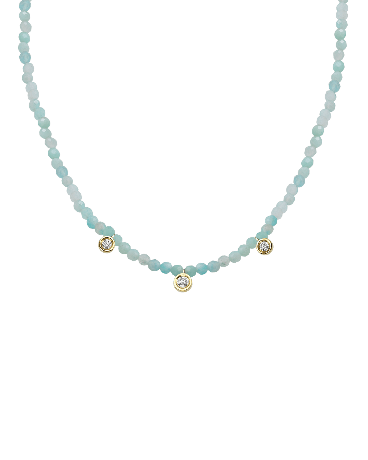Moonstone Gemstone & Three diamonds Necklace - 14K Yellow Gold Necklaces magal-dev Natural Apatite 14" - Collar 