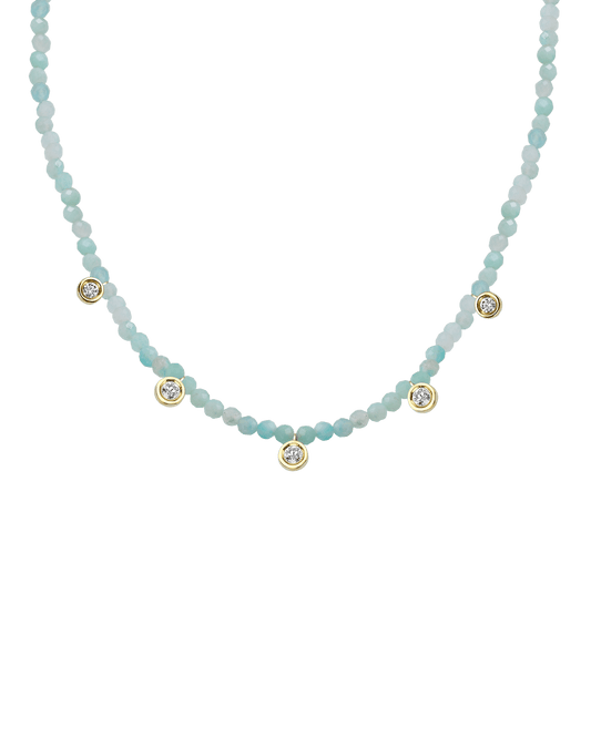 Apatite Gemstone & Five diamonds Necklace - 14K Yellow Gold Necklaces magal-dev Natural Apatite 14" - Collar 