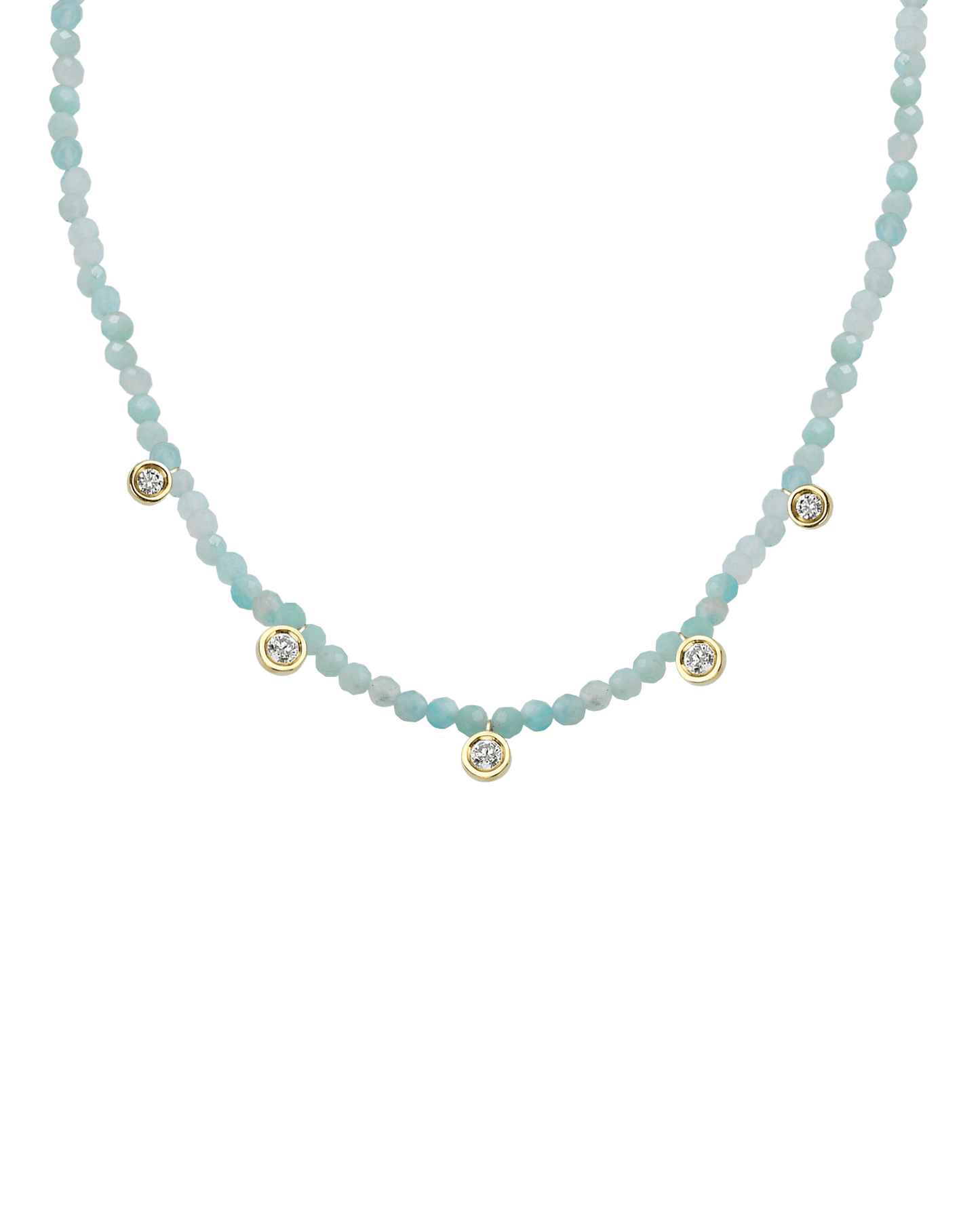 Turquoise Gemstone & Five diamonds Necklace - 14K Yellow Gold Necklaces magal-dev Natural Apatite 14" - Collar 