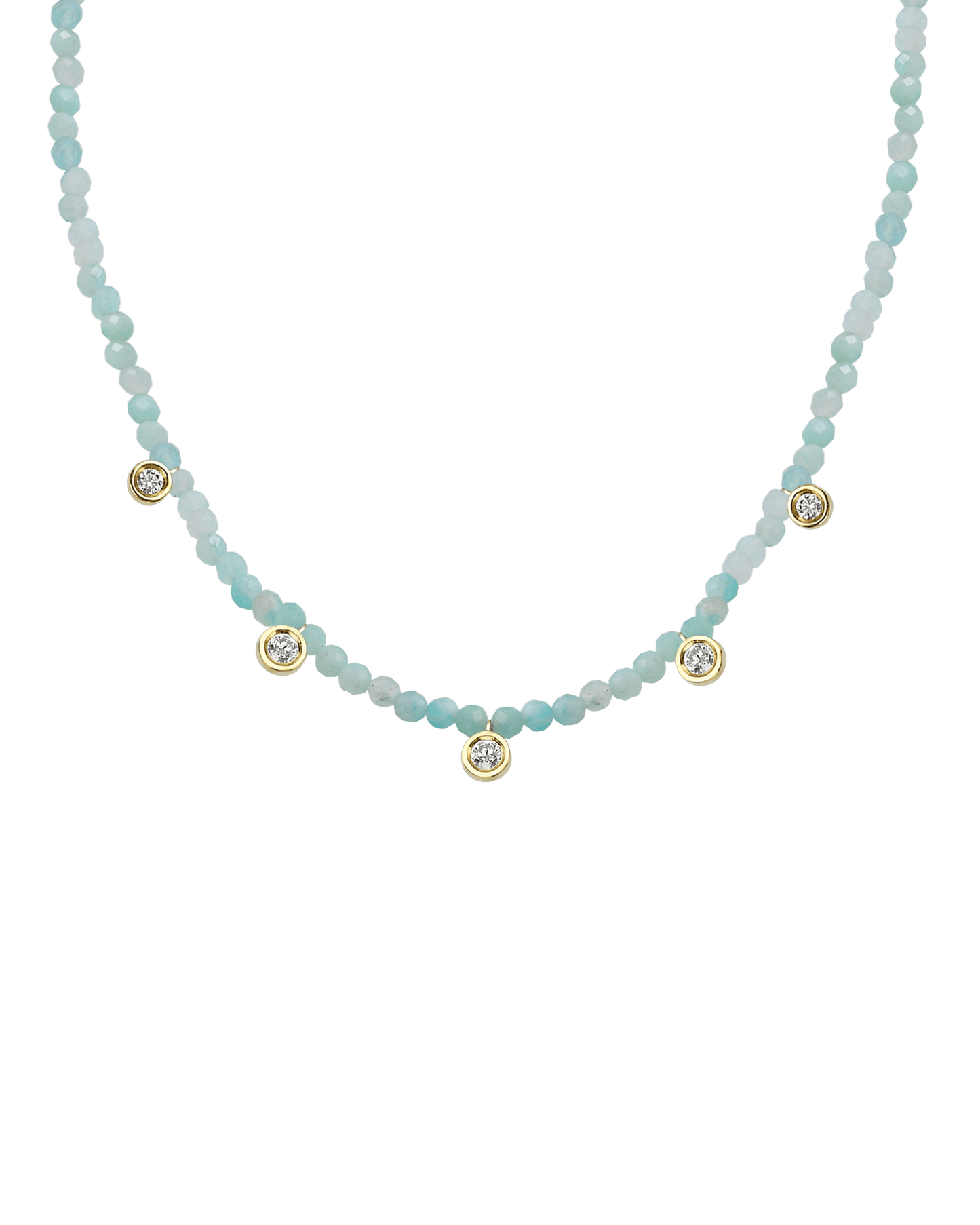 Jade Gemstone & Five diamonds Necklace - 14K White Gold Necklaces magal-dev 