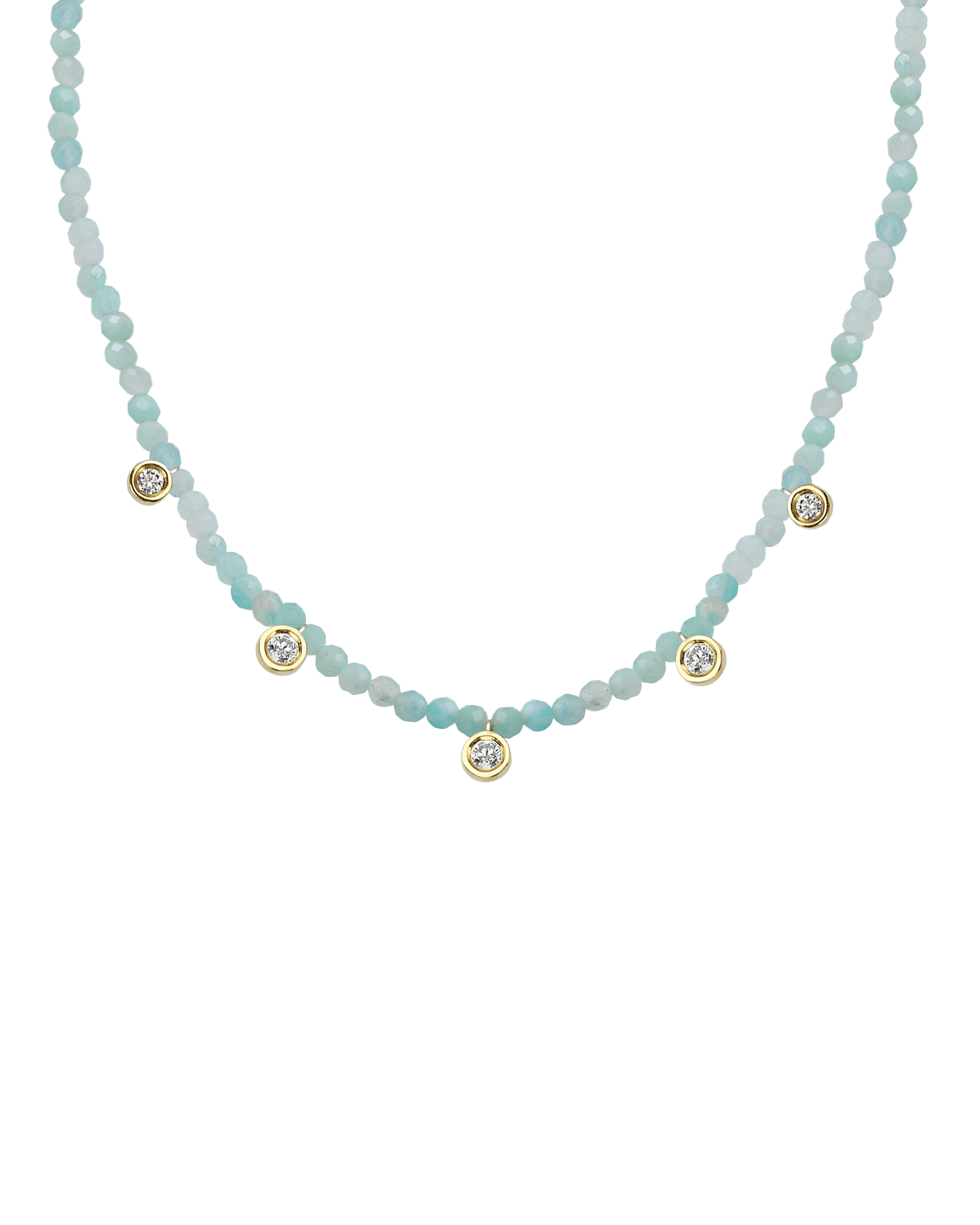 Moonstone Gemstone & Five diamonds Necklace - 14K White Gold Necklaces magal-dev 