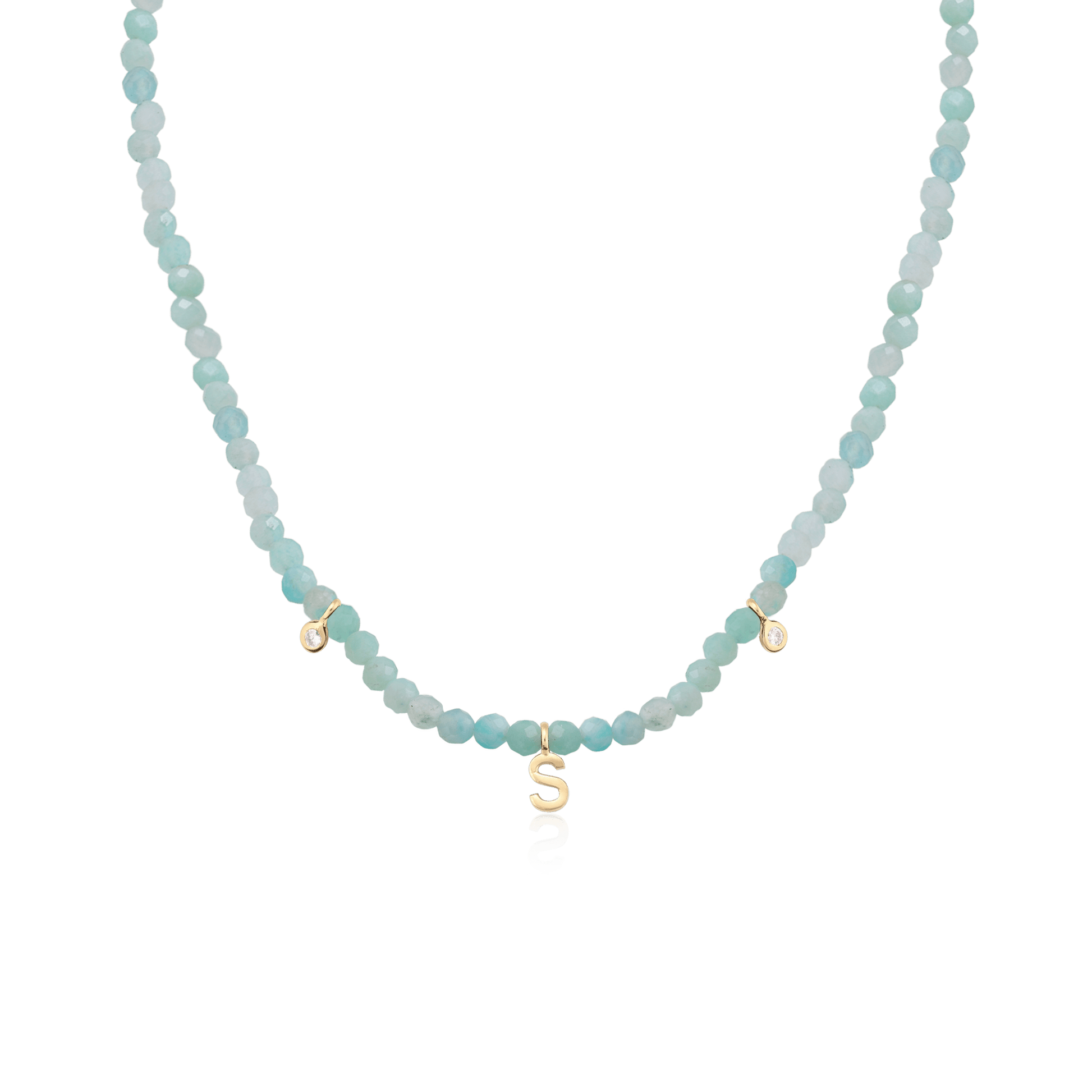 Alexis Necklace - 14K Yellow Gold Necklaces magal-dev Natural Apatite 14" - Collar 