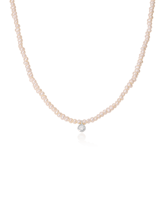 Collier Perles & Diamant - Or Blanc 14 carats Necklaces magal-dev Small: 0.03 carats 40cm 
