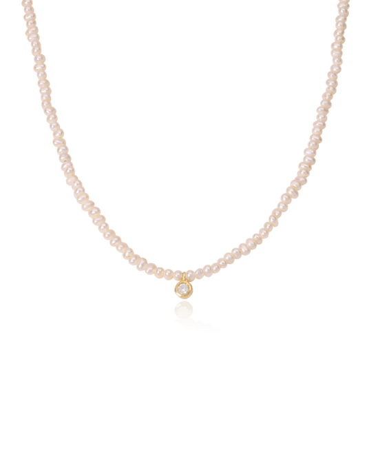Pearl and Diamond Necklace - 14K Yellow Gold Necklaces magal-dev Small: 0.03ct 16" 