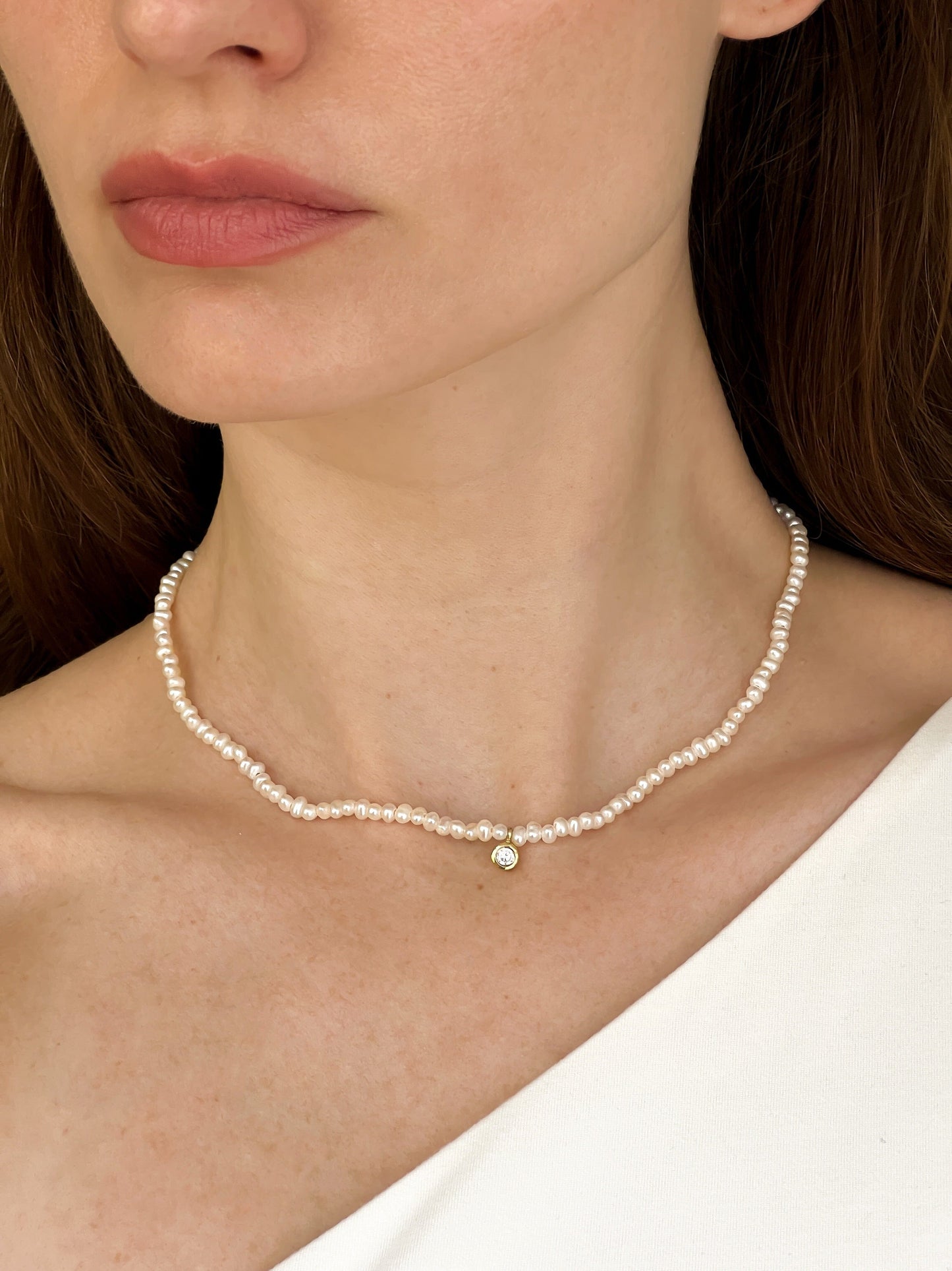 Pearl and Diamond Necklace - 14K White Gold Necklaces magal-dev 