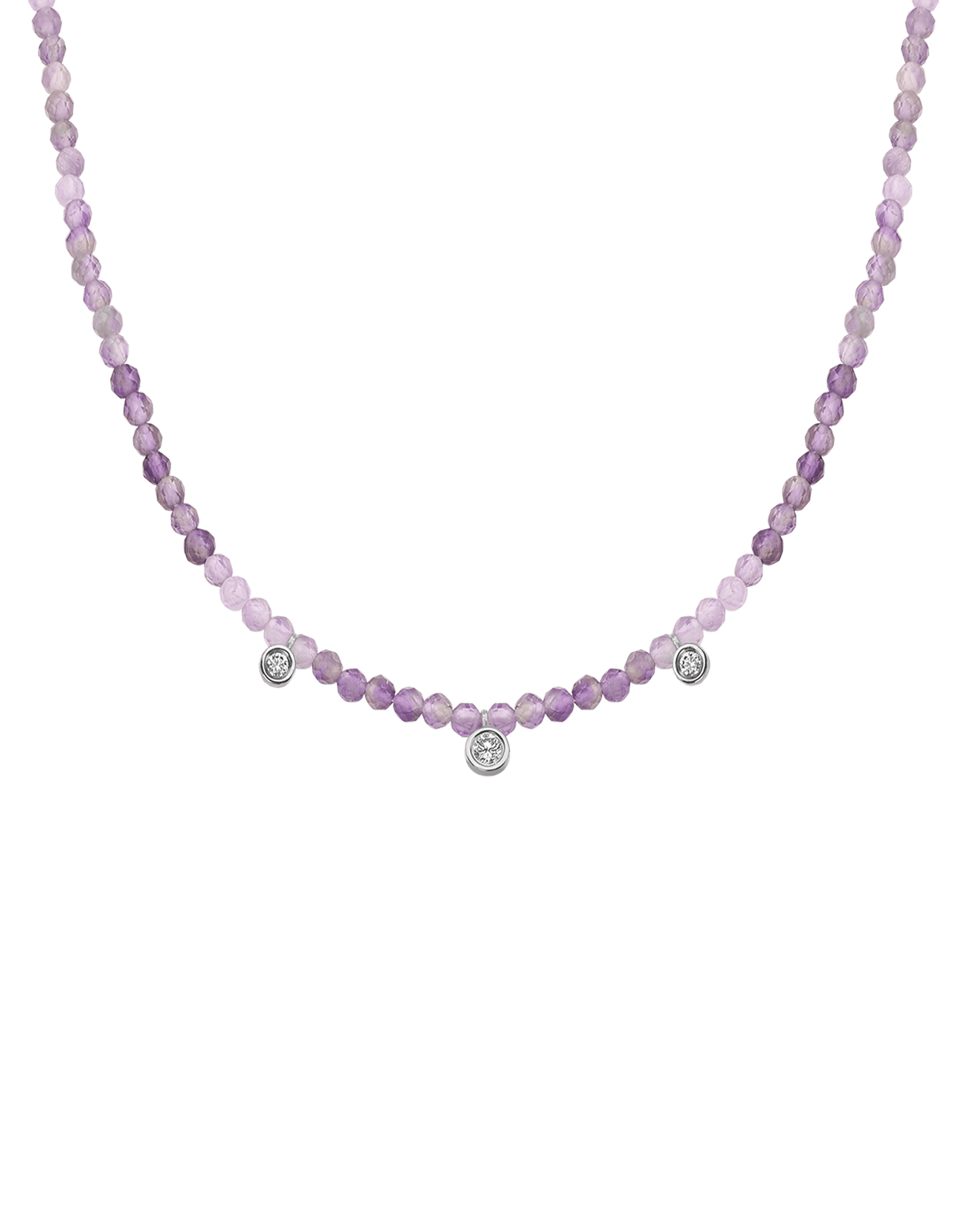 Colliers 3 Diamants & Pierres Précieuses - Or Blanc 14 carats Necklaces magal-dev Natural Purple Amethyst 35cm - Ras de Cou 