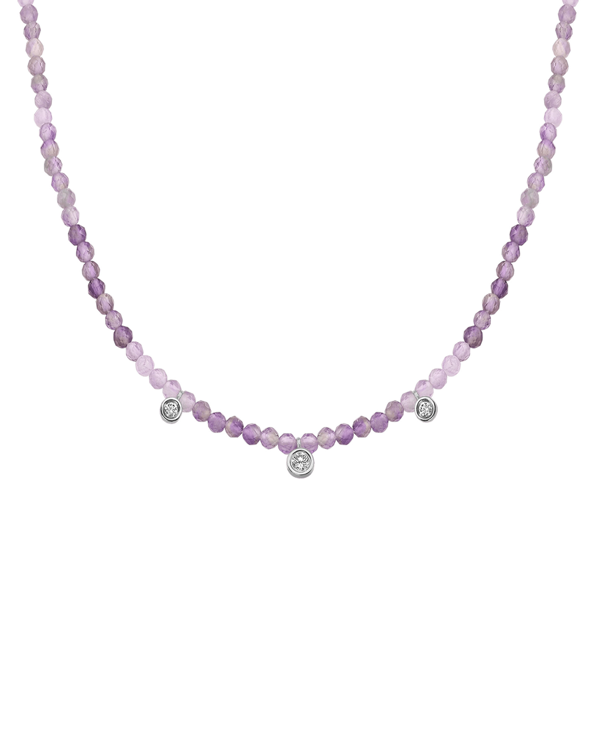 Apatite Gemstone & Three diamonds Necklace - 14K White Gold Necklaces magal-dev Natural Purple Amethyst 14" - Collar 