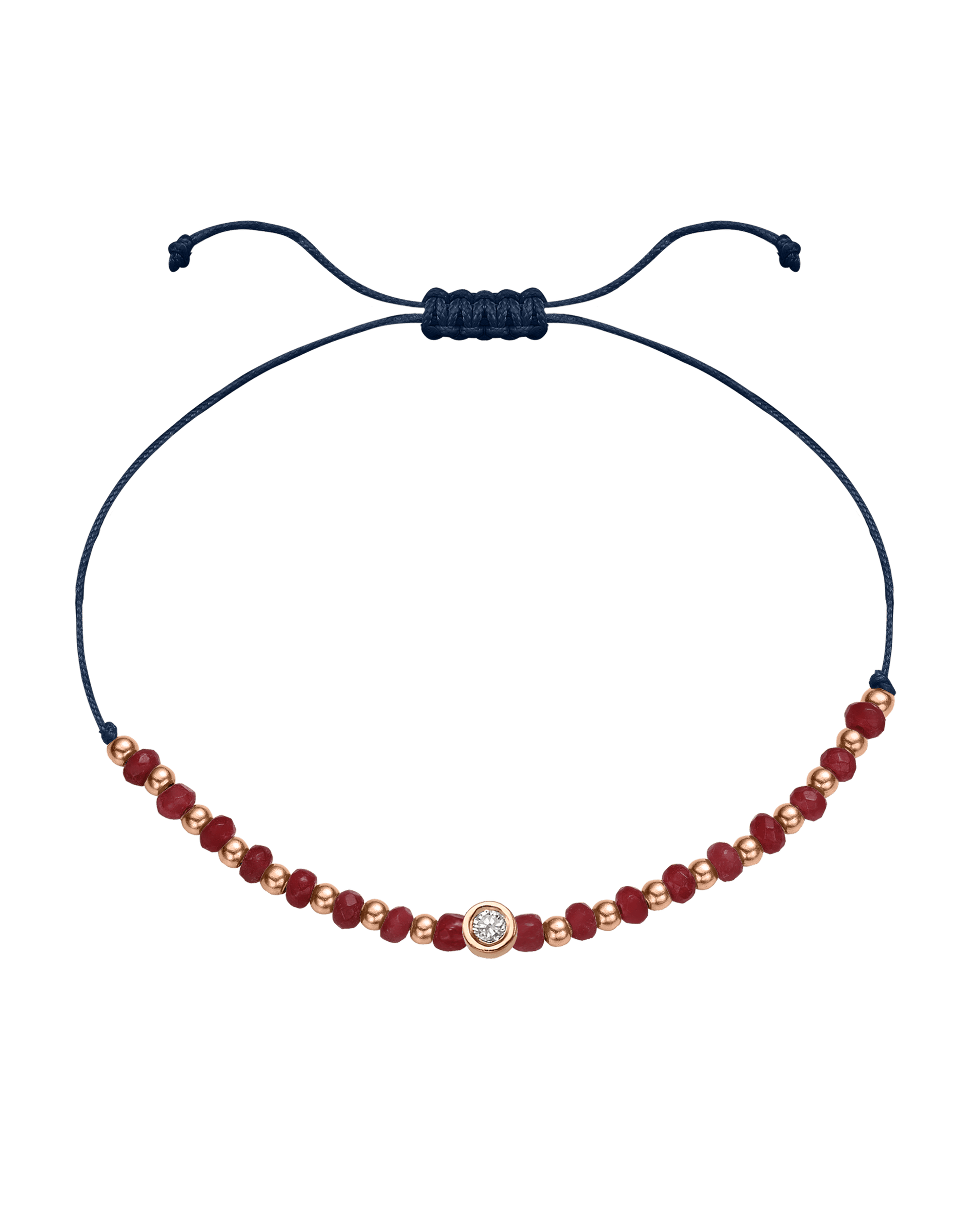 Red Agate Gemstone String of Love Bracelet for Confidence - 14K Rose Gold Bracelet 14K Solid Gold Navy Blue Medium: 0.04ct 