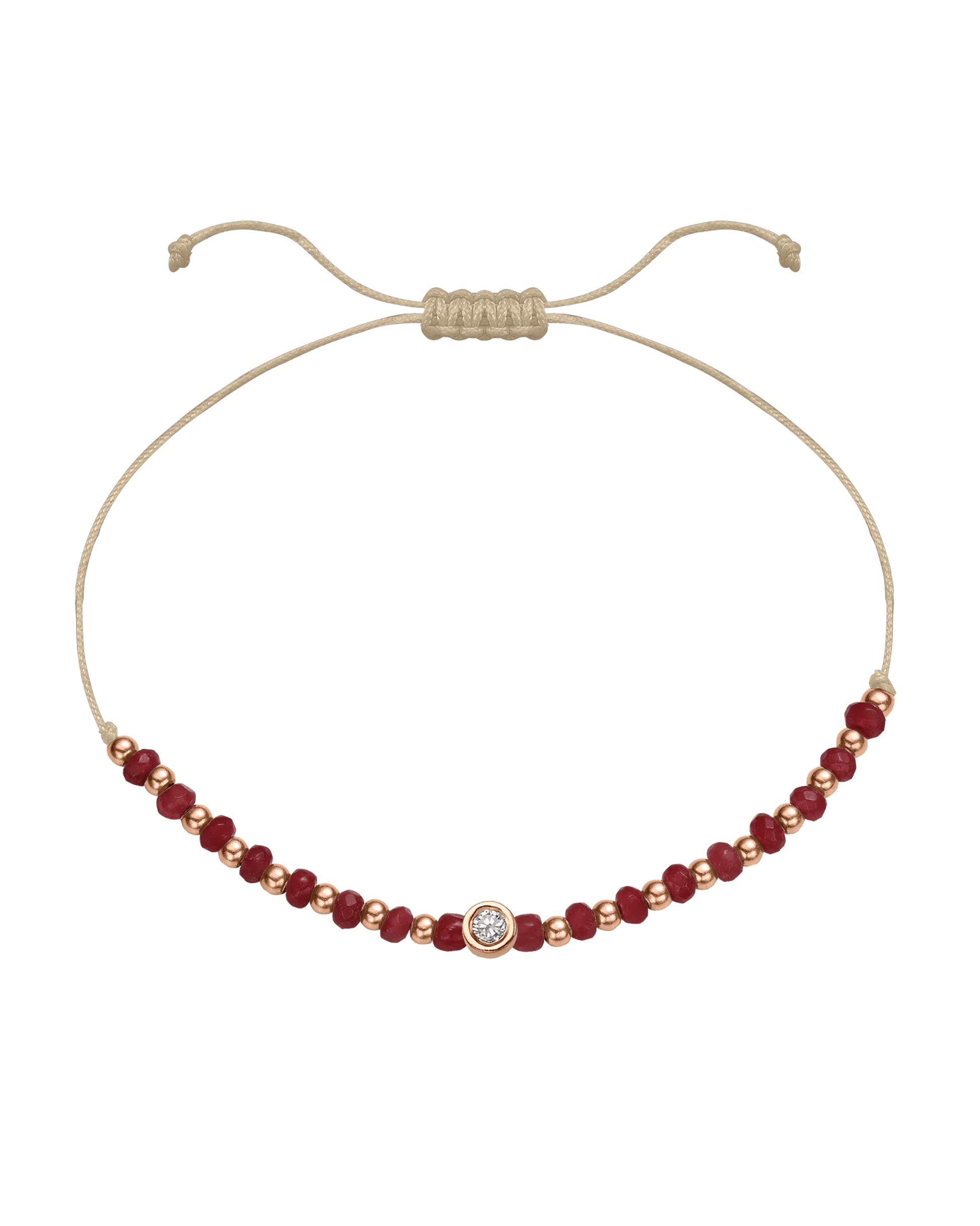 Red Agate Gemstone String of Love Bracelet for Confidence - 14K Rose Gold Bracelet 14K Solid Gold Beige Medium: 0.04ct 
