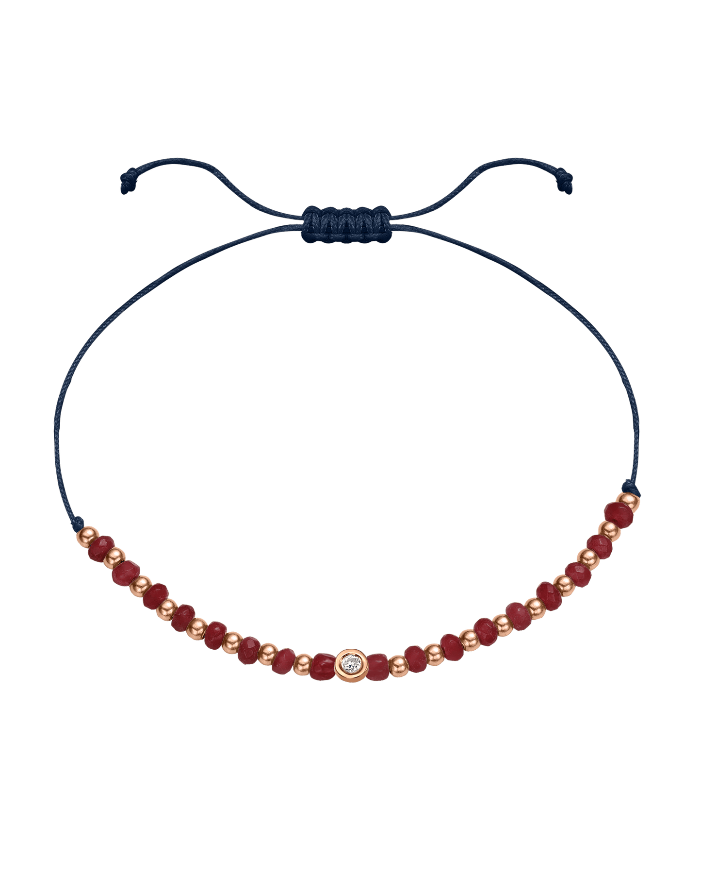 Red Agate Gemstone String of Love Bracelet for Confidence - 14K Rose Gold Bracelet 14K Solid Gold Navy Blue Small: 0.03ct 