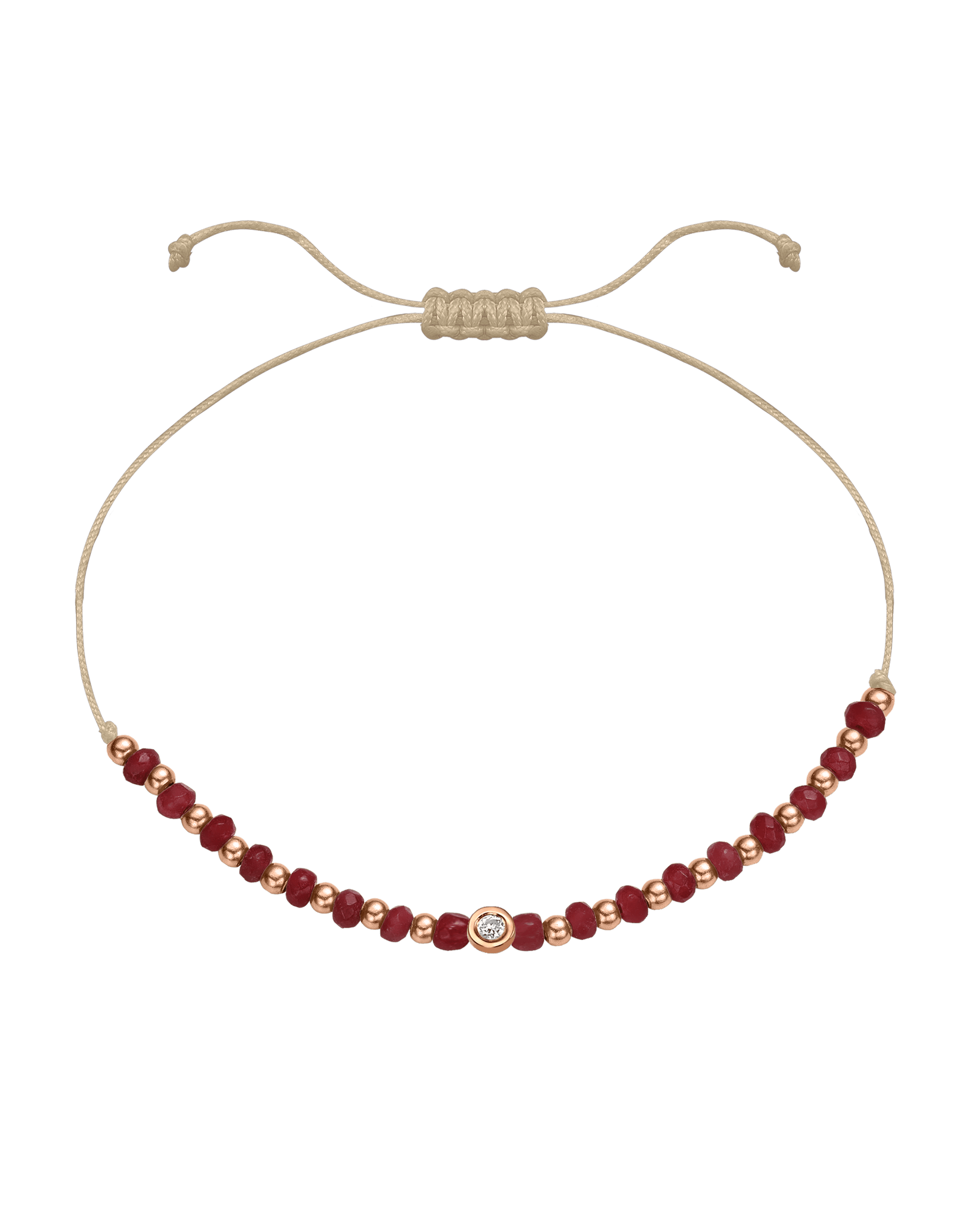 Red Agate Gemstone String of Love Bracelet for Confidence - 14K Rose Gold Bracelet 14K Solid Gold Beige Small: 0.03ct 
