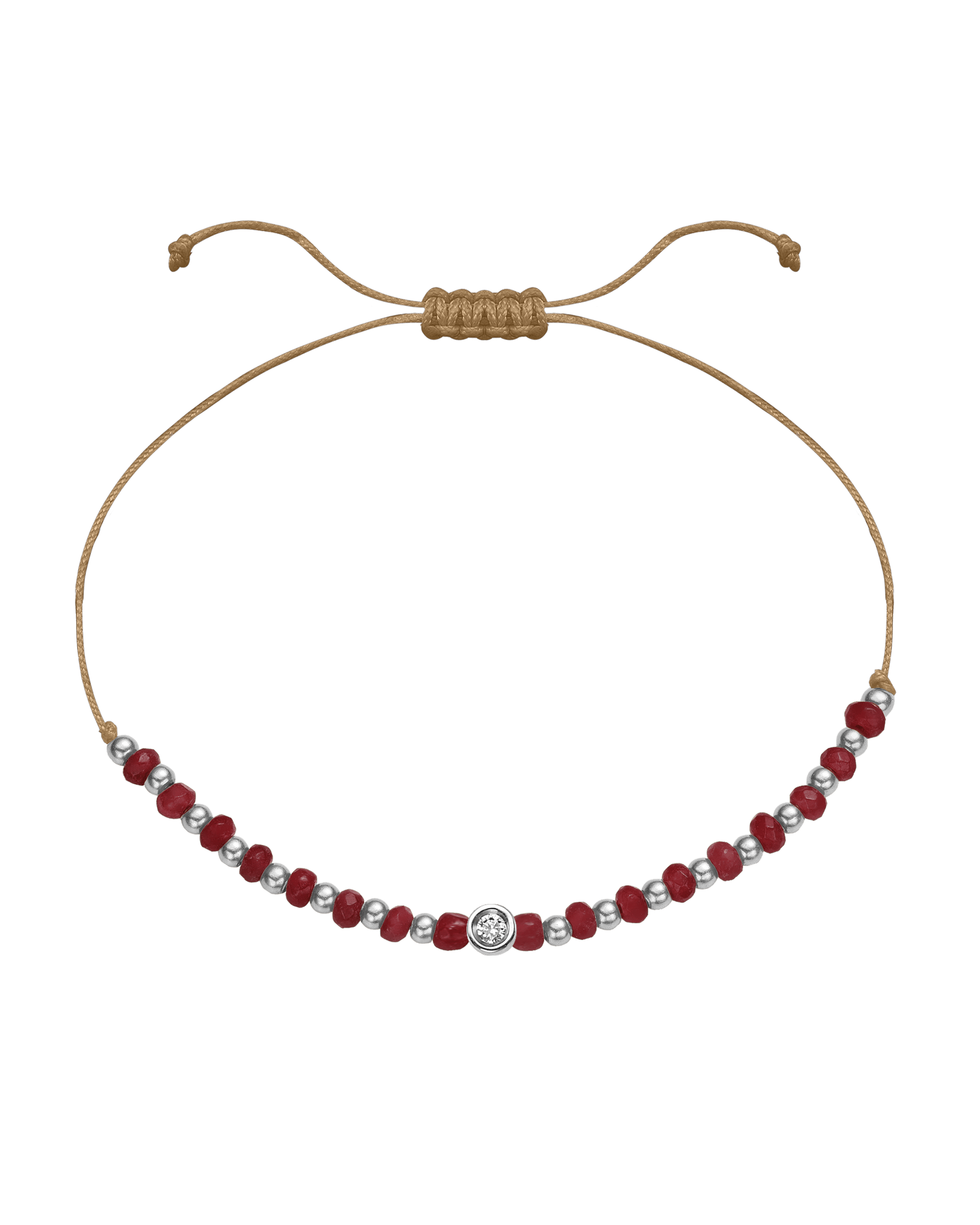 Red Agate Gemstone String of Love Bracelet for Confidence - 14K White Gold Bracelet 14K Solid Gold Camel Small: 0.03ct 