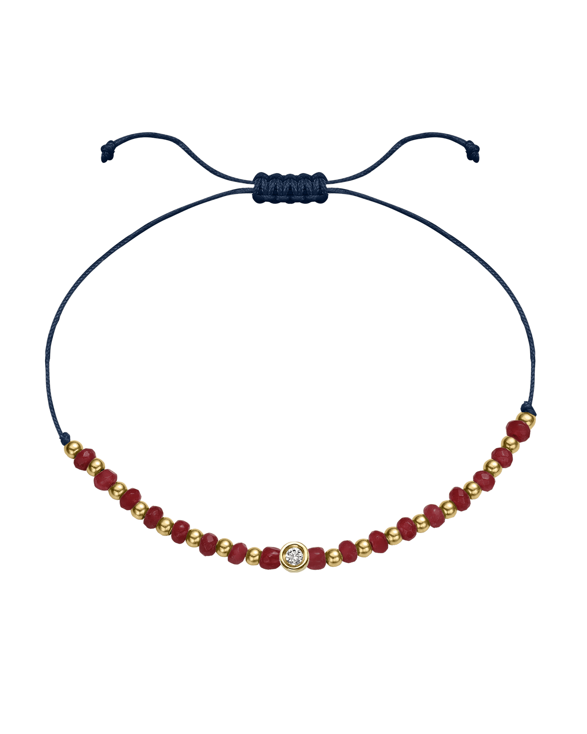 Red Agate Gemstone String of Love Bracelet for Confidence - 14K Yellow Gold Bracelet 14K Solid Gold Navy Blue Small: 0.03ct 