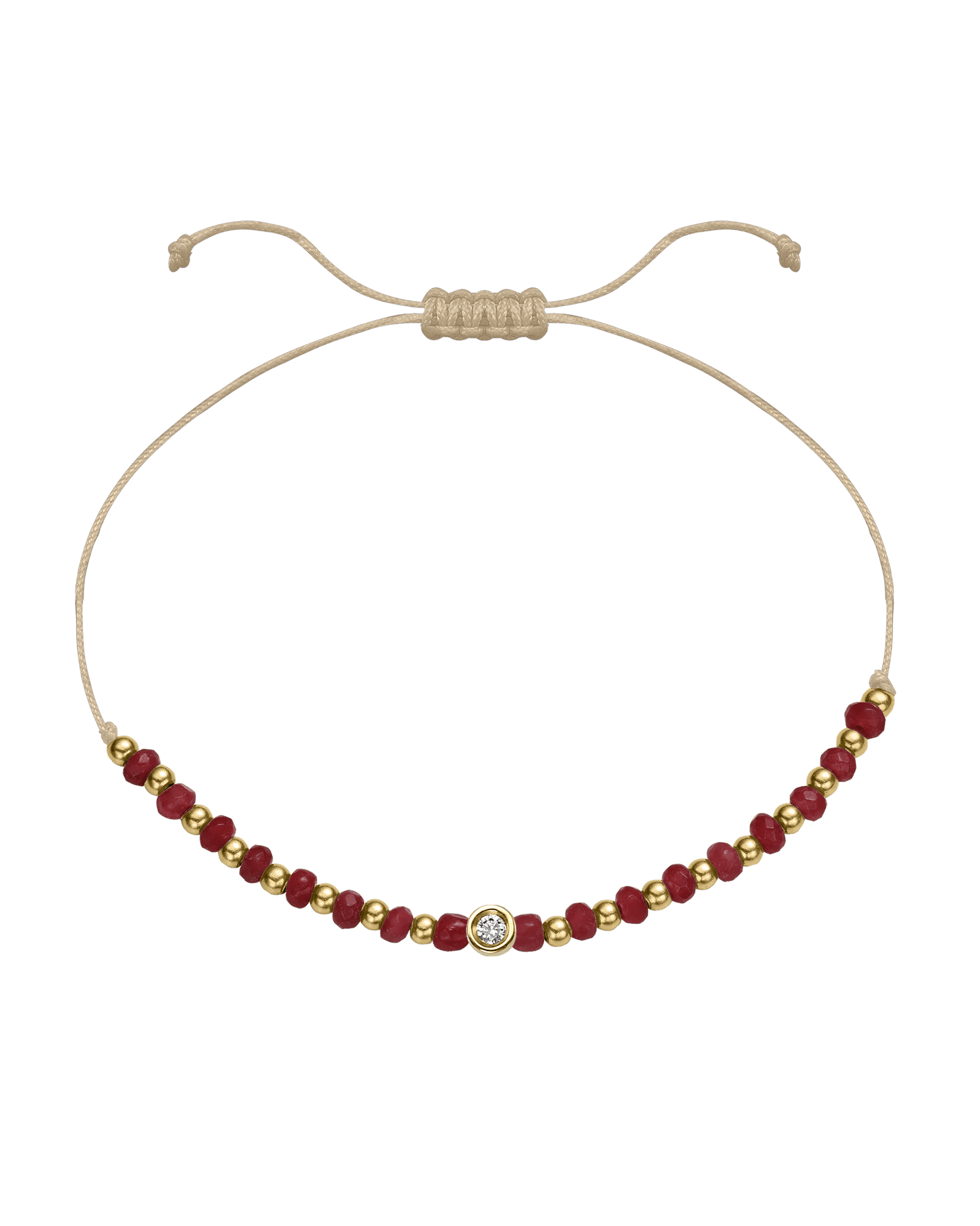 Red Agate Gemstone String of Love Bracelet for Confidence - 14K Yellow Gold Bracelet 14K Solid Gold Beige Small: 0.03ct 