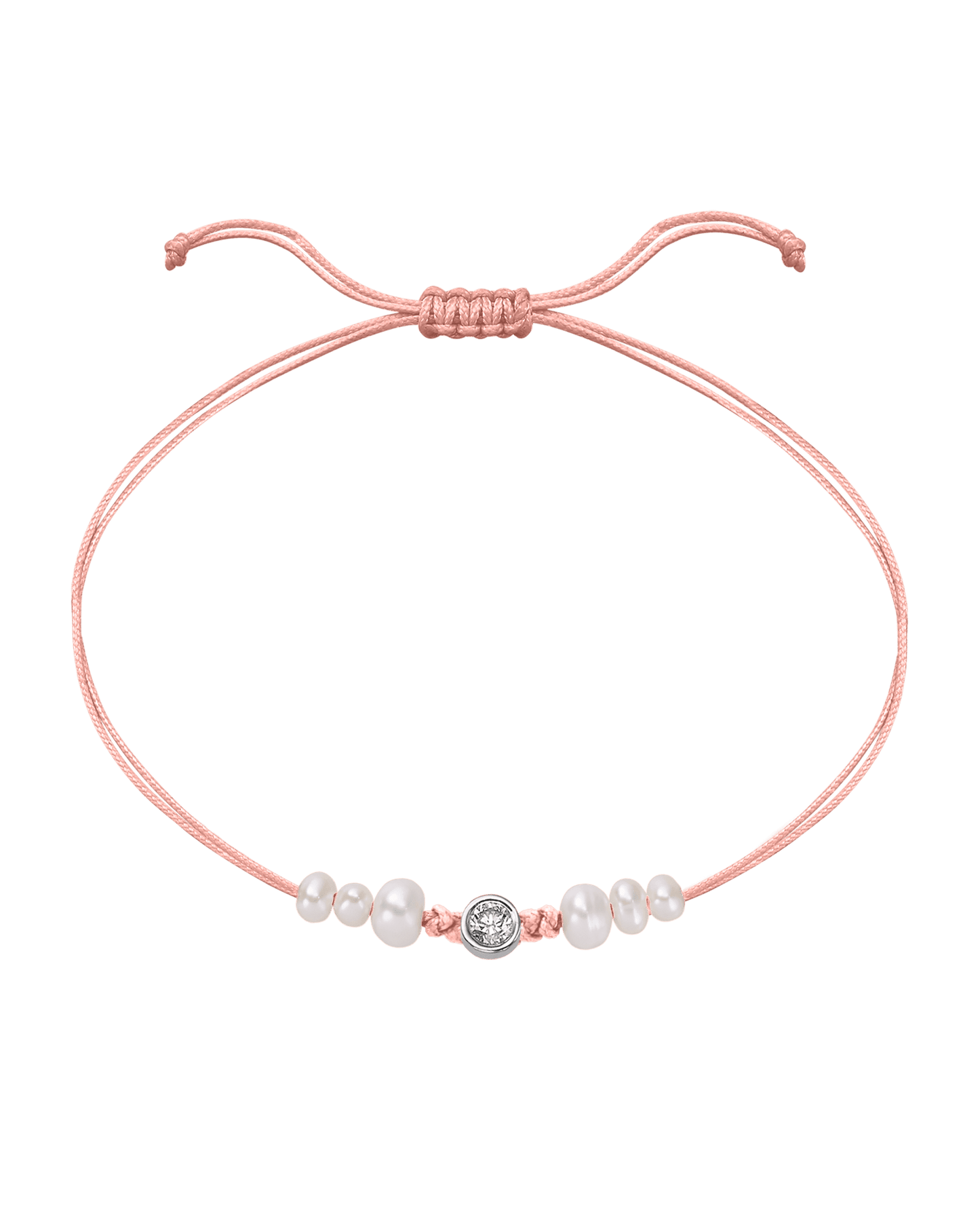 Rose: Le String of Love 6 Perles Naturelles - Or Blanc 14 carats Bracelet magal-dev Flamingo Large: 0.10 carats 