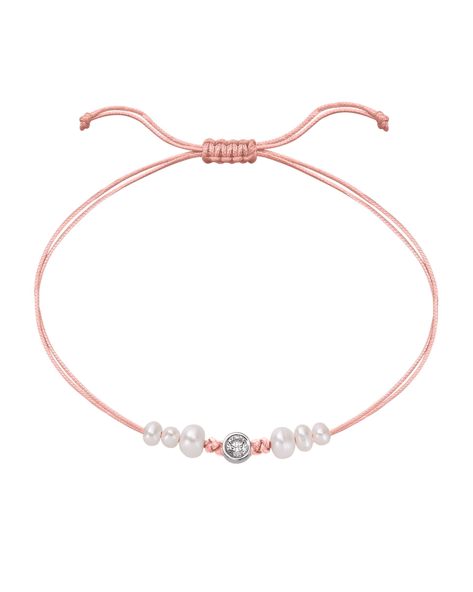 Rose: Le String of Love 6 Perles Naturelles - Or Blanc 14 carats Bracelet magal-dev Flamingo Large: 0.10 carats 