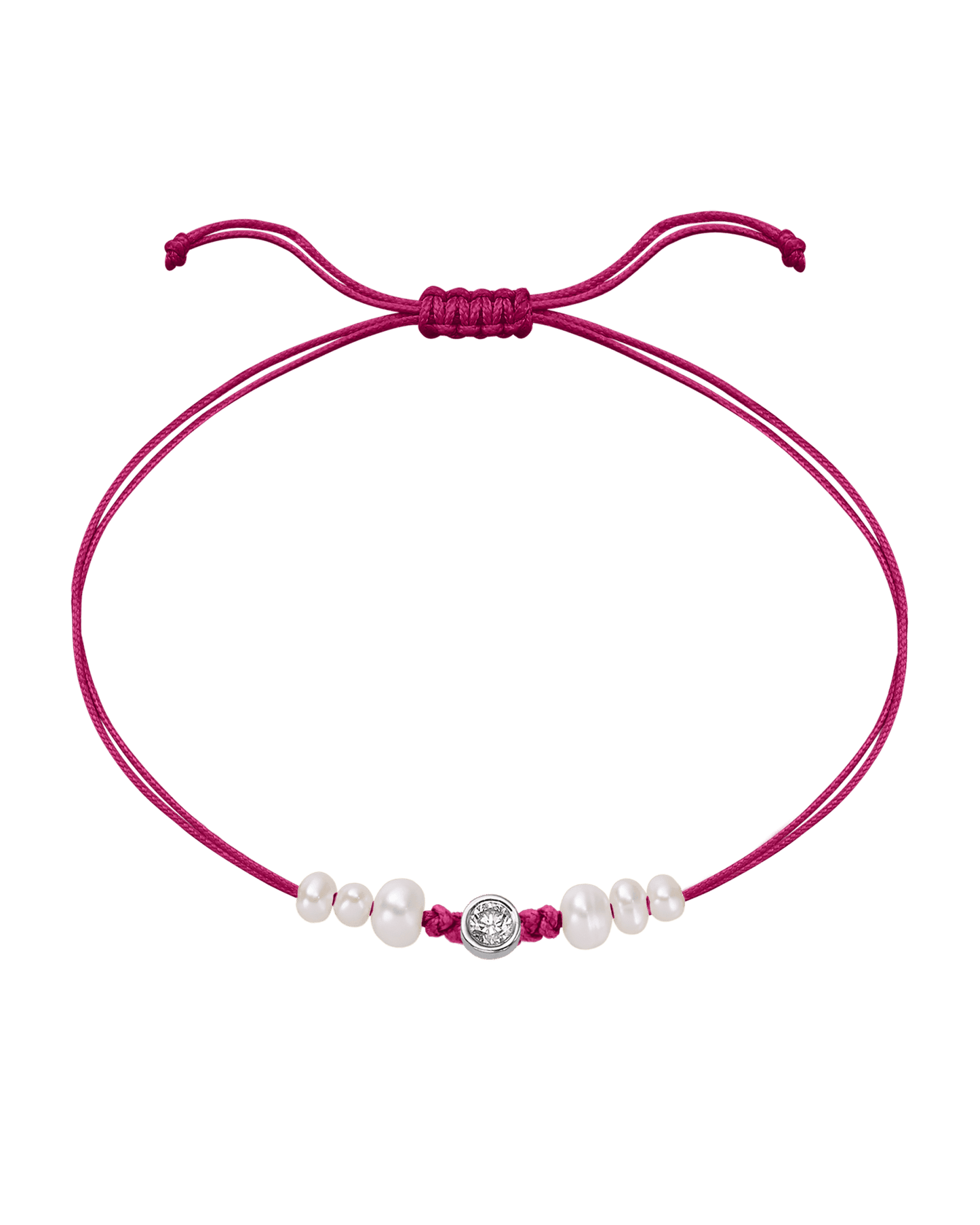 Rose: Le String of Love 6 Perles Naturelles - Or Blanc 14 carats Bracelet magal-dev Fuchsia Large: 0.10 carats 