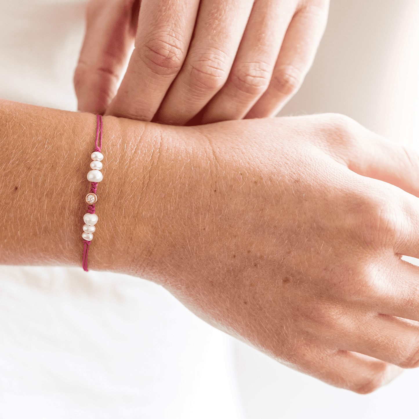 Pink : Six Natural Pearl String of Love Bracelet - 14K White Gold Bracelet magal-dev 