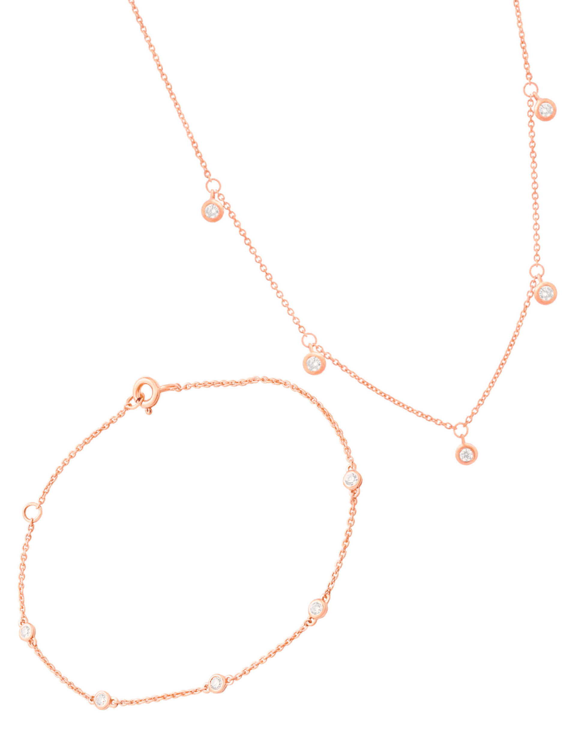 Set of 5 Diamonds Bezel Bracelet & Necklace - 14K Rose Gold Bracelets magal-dev 6"+1" 16"+1" 