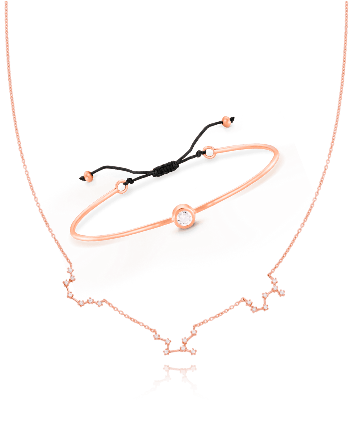 Set of Diamond Cord Bangle & Constellation Necklace - 18K Rose Vermeil Bracelets magal-dev Red Small: 0.03ct 1 Constellation