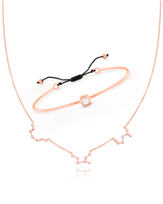 Set of Diamond Cord Bangle & Constellation Necklace - 18K Rose Vermeil Bracelets magal-dev Red Small: 0.03ct 1 Constellation