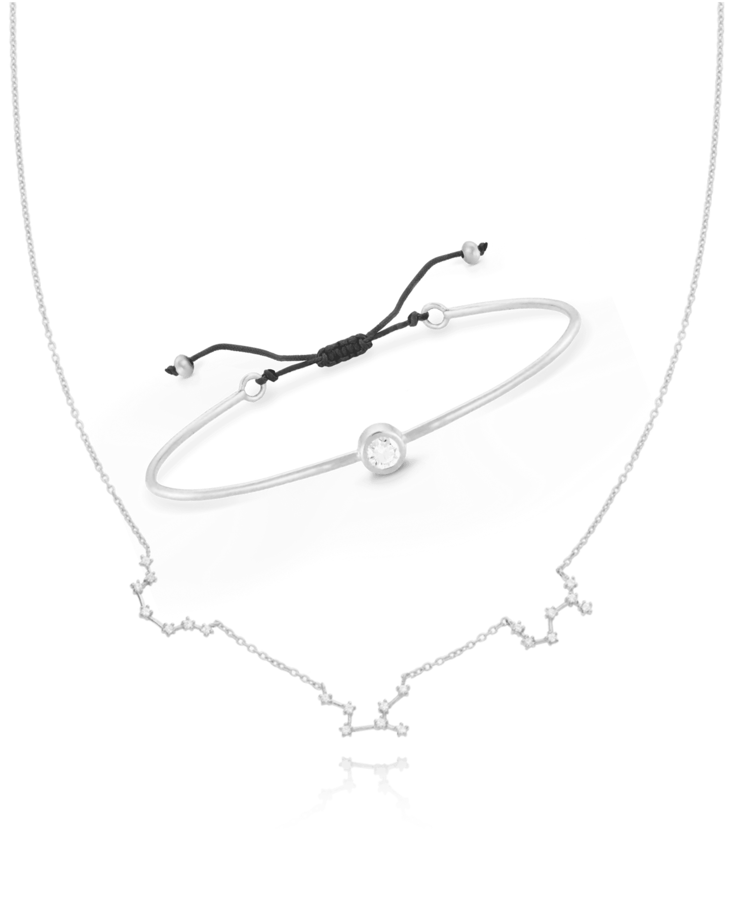 Set of Diamond Cord Bangle & Constellation Necklace - 925 Sterling Silver Bracelets magal-dev Red Small: 0.03ct 1 Constellation