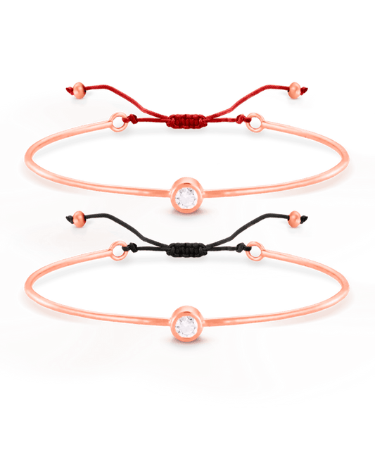 Set of Diamond Cord Bangles - 18K Rose Vermeil Bracelets magal-dev Small: 0.03ct Red 