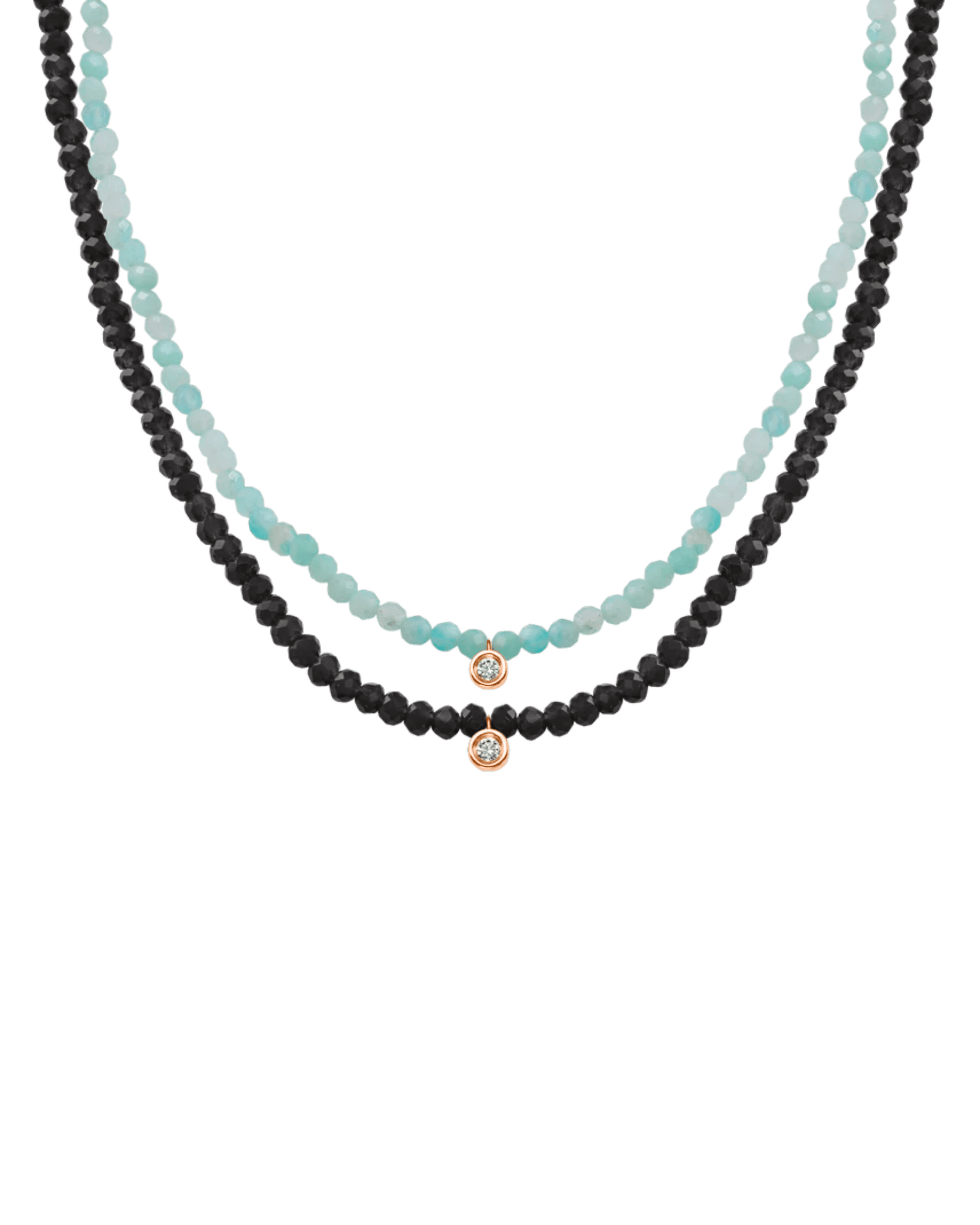 Set of Gemstone & Diamond Necklaces - 14K Rose Gold Necklaces magal-dev Glass Beads Black Spinnel Small 0.03ct 