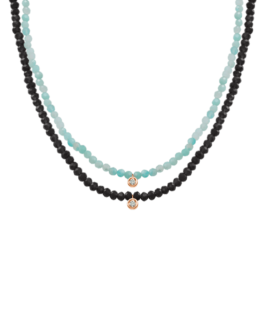 Set of Gemstone & Diamond Necklaces - 14K Rose Gold Necklaces magal-dev Glass Beads Black Spinnel Small 0.03ct 