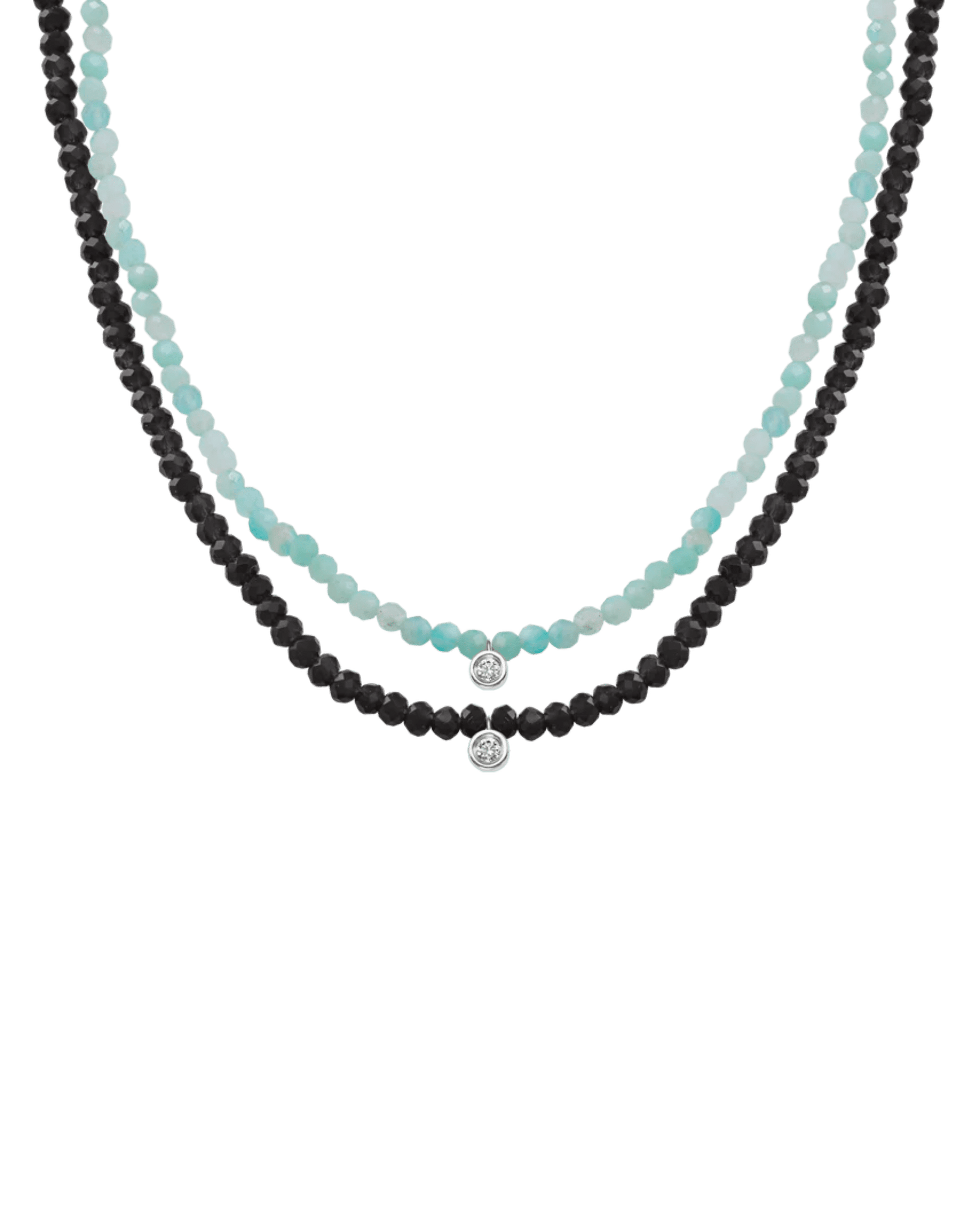 Set of Gemstone & Diamond Necklaces - 14K White Gold Necklaces magal-dev Glass Beads Black Spinnel Small 0.03ct 