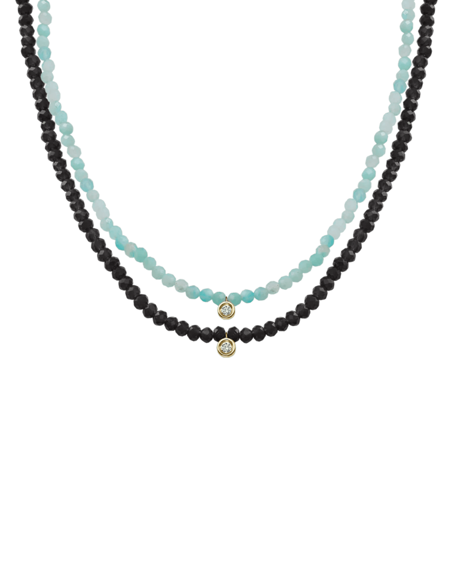 Set of Gemstone & Diamond Necklaces - 14K Yellow Gold Necklaces magal-dev Glass Beads Black Spinnel Small 0.03ct 