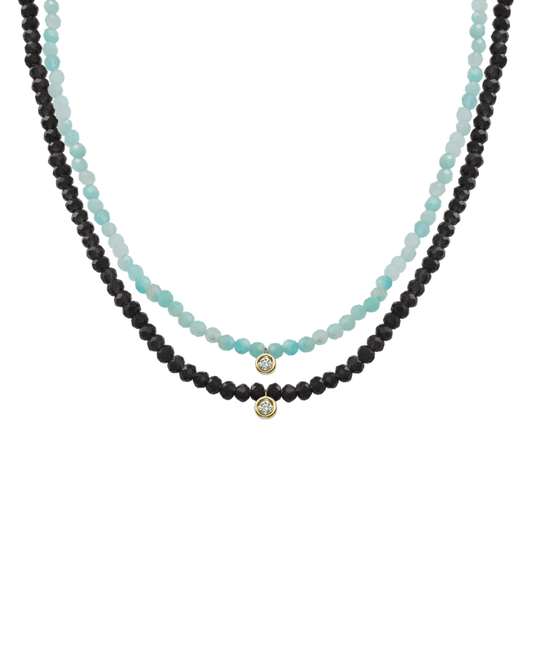 Set of Gemstone & Diamond Necklaces - 14K Yellow Gold Necklaces magal-dev Glass Beads Black Spinnel Small 0.03ct 