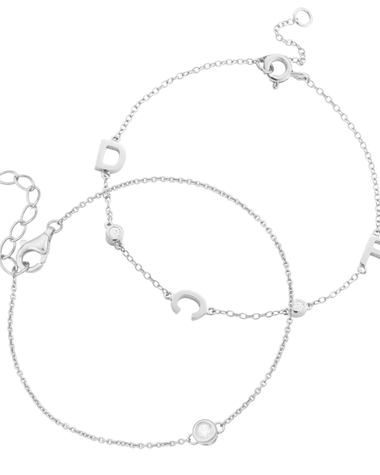 Set of Initial Bracelet with Diamonds & Chain of Love Bracelets - 14K White Gold Bracelets magal-dev Small: 0.03ct 1 Initial + 1 Diamond 