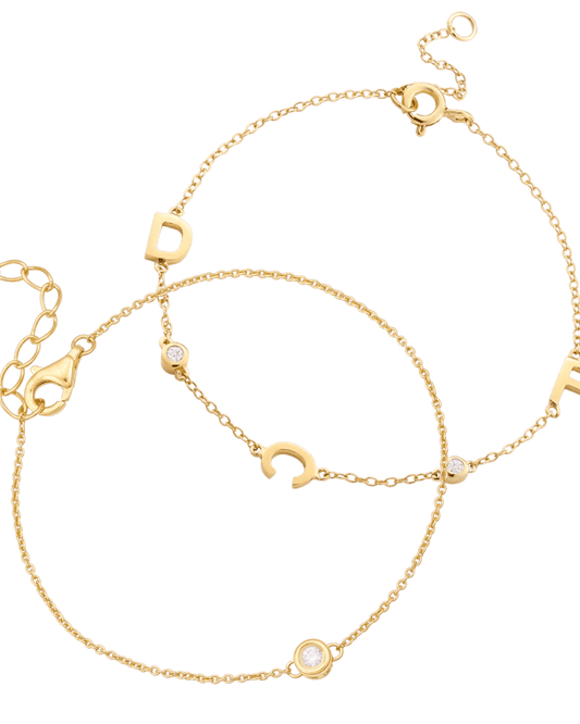 Set of Initial Bracelet with Diamonds & Chain of Love Bracelets - 18K Gold Vermeil Bracelets magal-dev Small: 0.03ct 1 Initial + 1 Diamond 