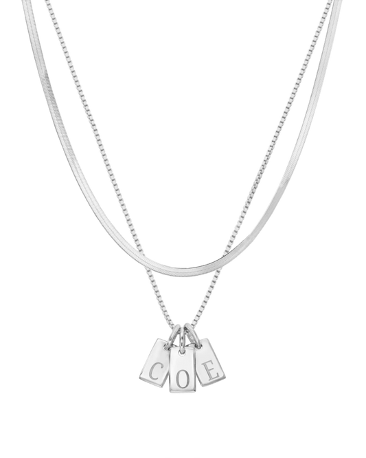 Set of Initial Mini Dogtag & Herringbone Chain Necklaces - 925 Sterling Silver Necklaces magal-dev 1 Tag 