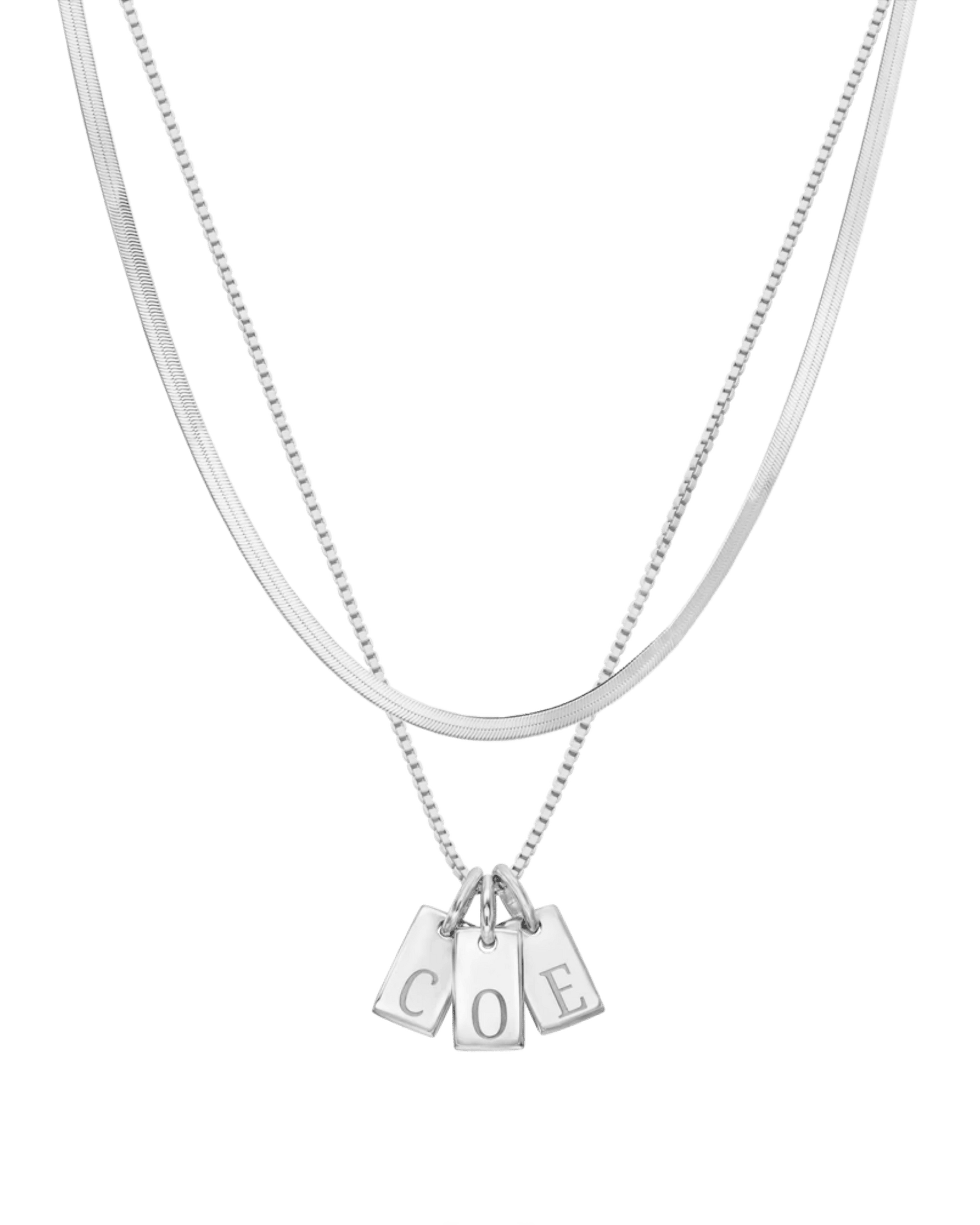 Set of Initial Mini Dogtag & Herringbone Chain Necklaces - 925 Sterling Silver Necklaces magal-dev 1 Tag 