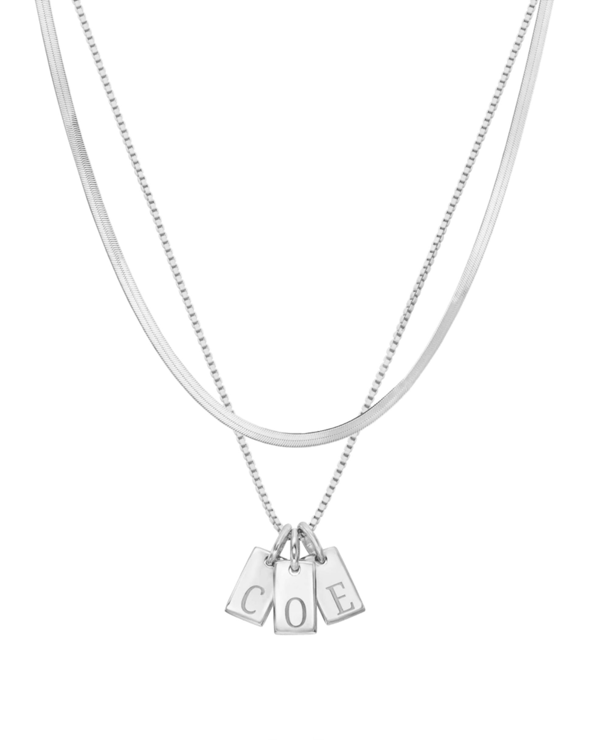 Set of Initial Mini Dogtag & Herringbone Chain Necklaces - 18K Rose Vermeil Necklaces magal-dev 