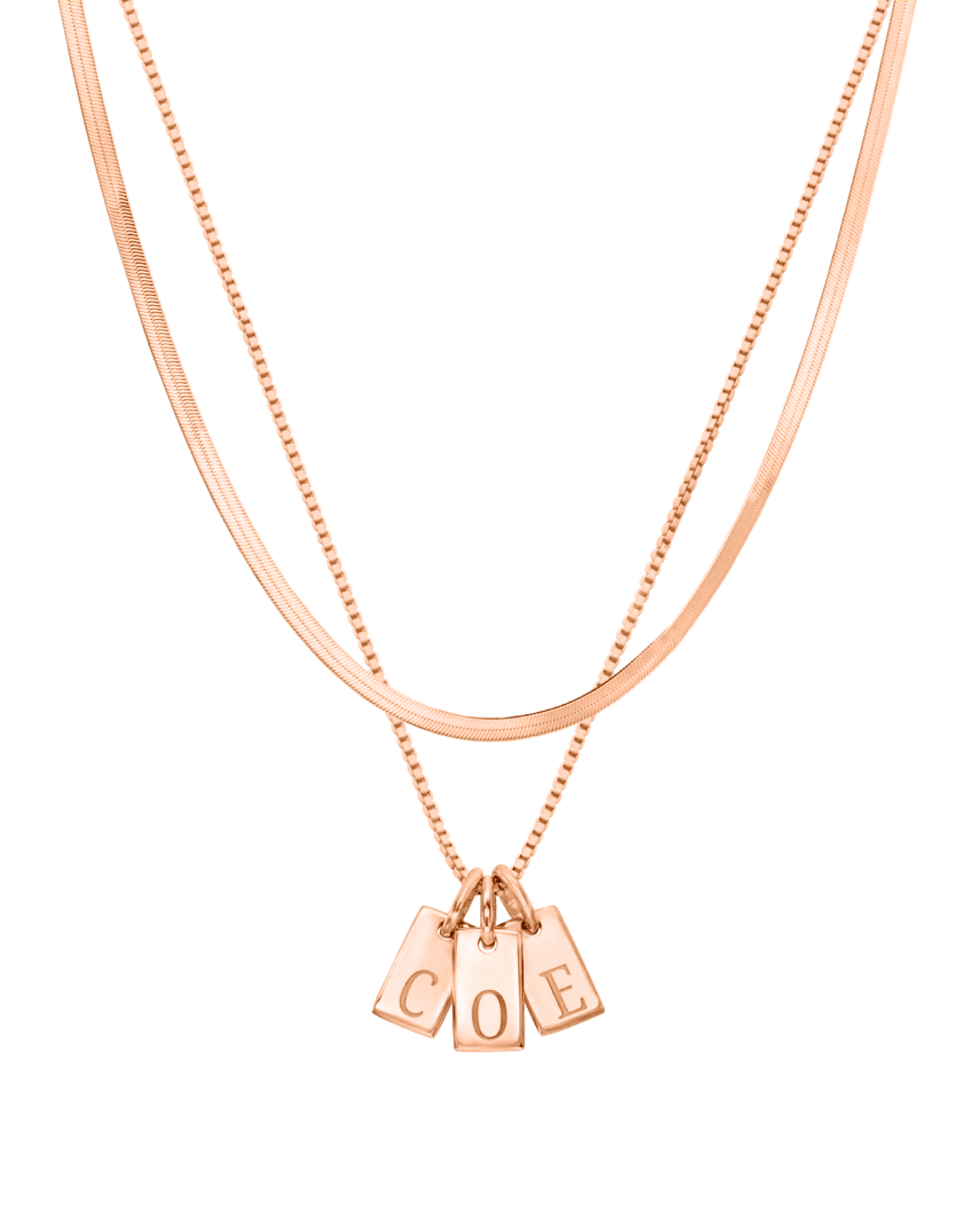 Set of Initial Mini Dogtag & Herringbone Chain Necklaces - 18K Rose Vermeil Necklaces magal-dev 1 Tag 