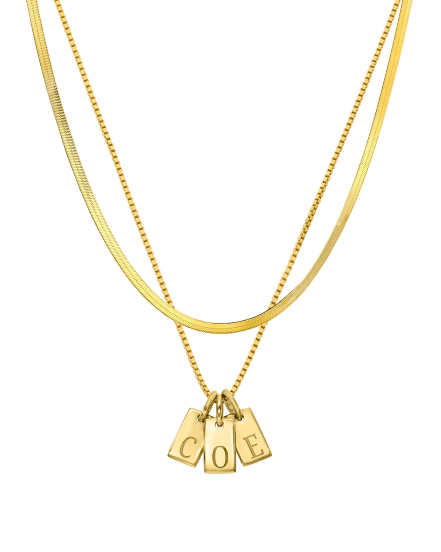 Set of Initial Mini Dogtag & Herringbone Chain Necklaces - 18K Gold Vermeil Necklaces magal-dev 1 Tag 