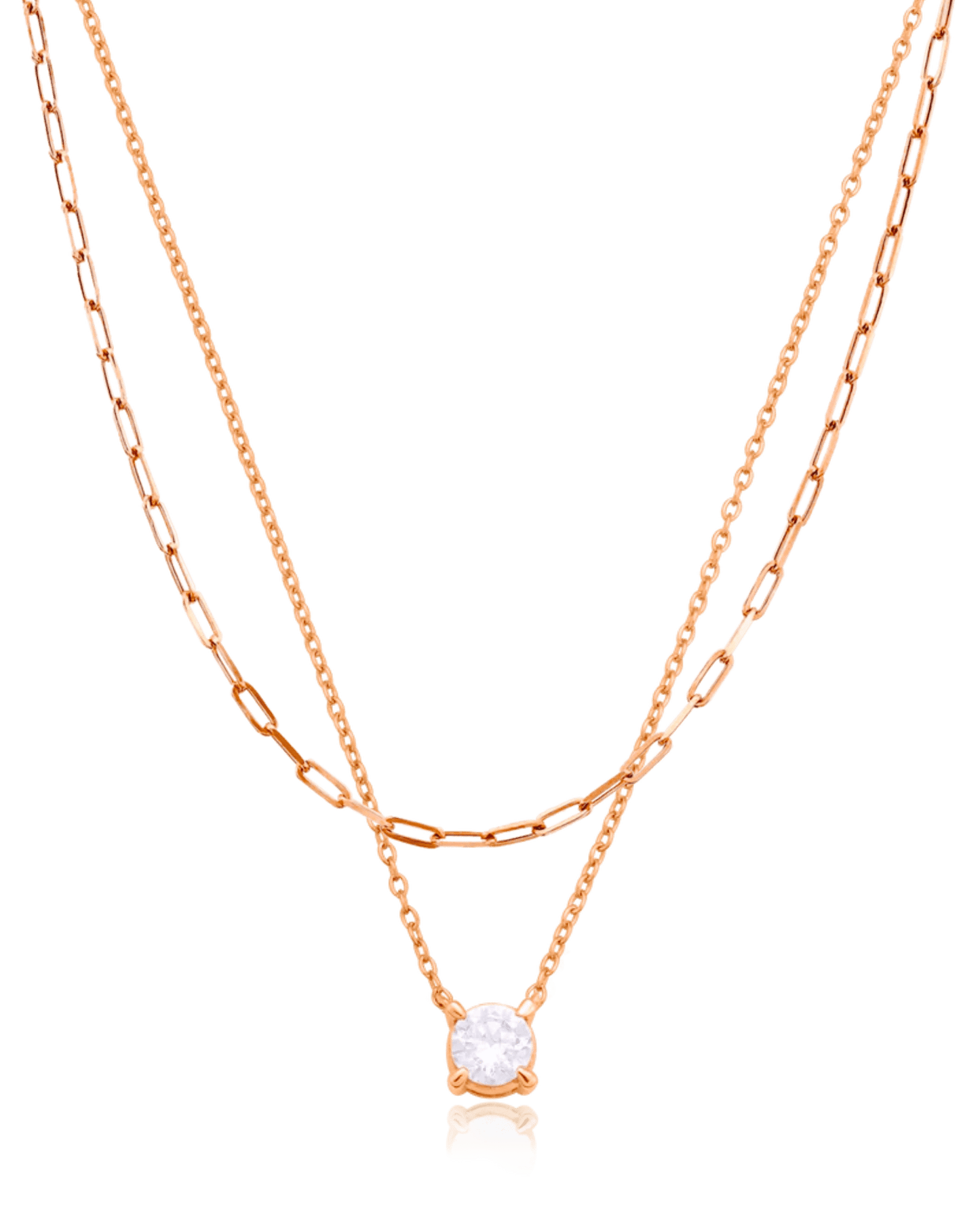 Set of Round Solitaire Diamond & Links Chain Necklaces - 18K Rose Vermeil Necklaces magal-dev 0.10 CT 