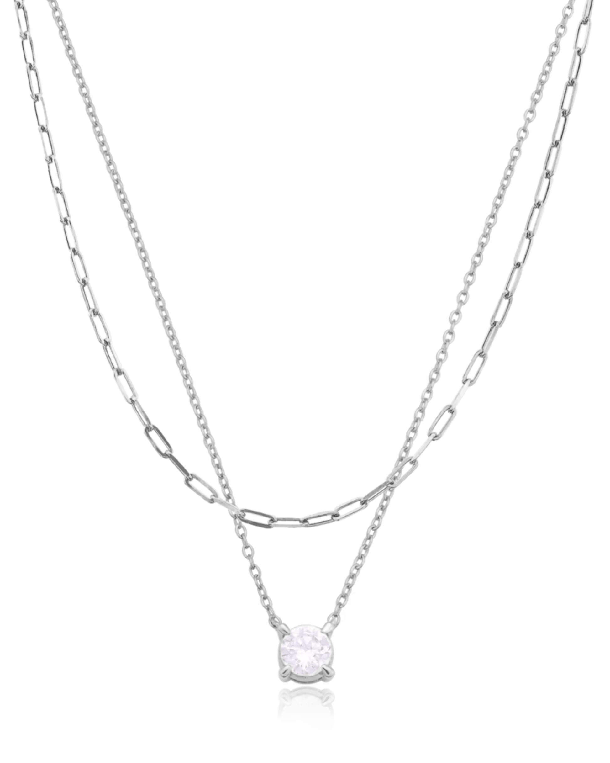 Set of Round Solitaire Diamond & Links Chain Necklaces - 925 Sterling Silver Necklaces magal-dev 0.10 CT 