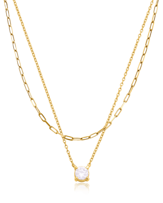 Set of Round Solitaire Diamond & Links Chain Necklaces - 18K Gold Vermeil Necklaces magal-dev 0.10 CT 