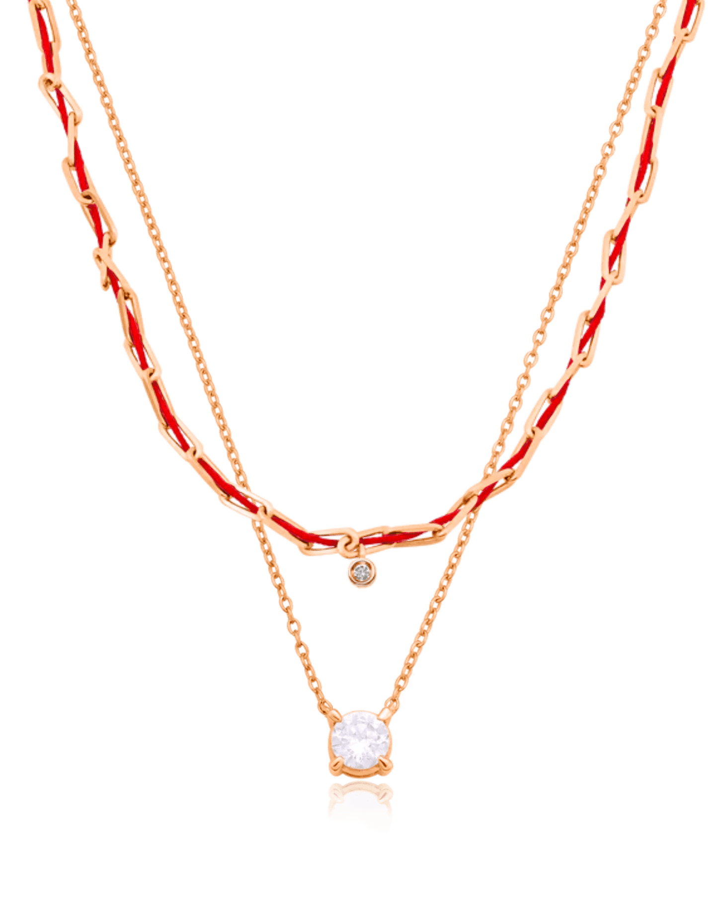 Set of Twine Diamond & Round Solitaire Diamond Necklaces - 18K Rose Vermeil Necklaces magal-dev Small: 0.03ct Red 