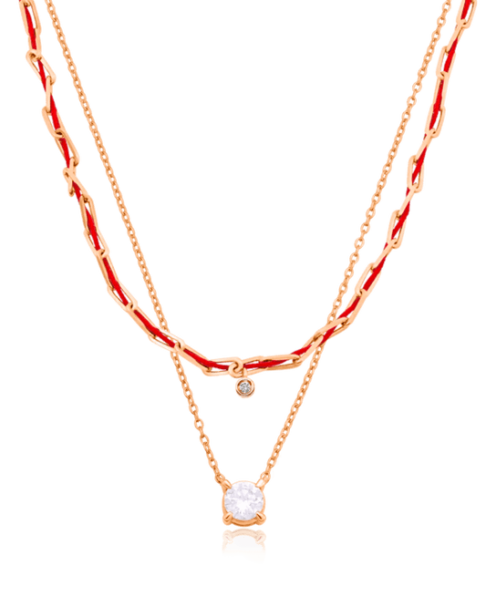 Set of Twine Diamond & Round Solitaire Diamond Necklaces - 18K Rose Vermeil Necklaces magal-dev Small: 0.03ct Red 