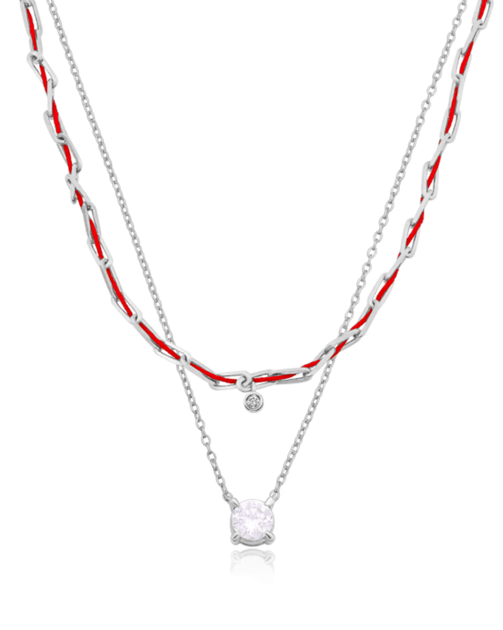 Set of Twine Diamond & Round Solitaire Diamond Necklaces - 925 Sterling Silver Necklaces magal-dev Small: 0.03ct Red 
