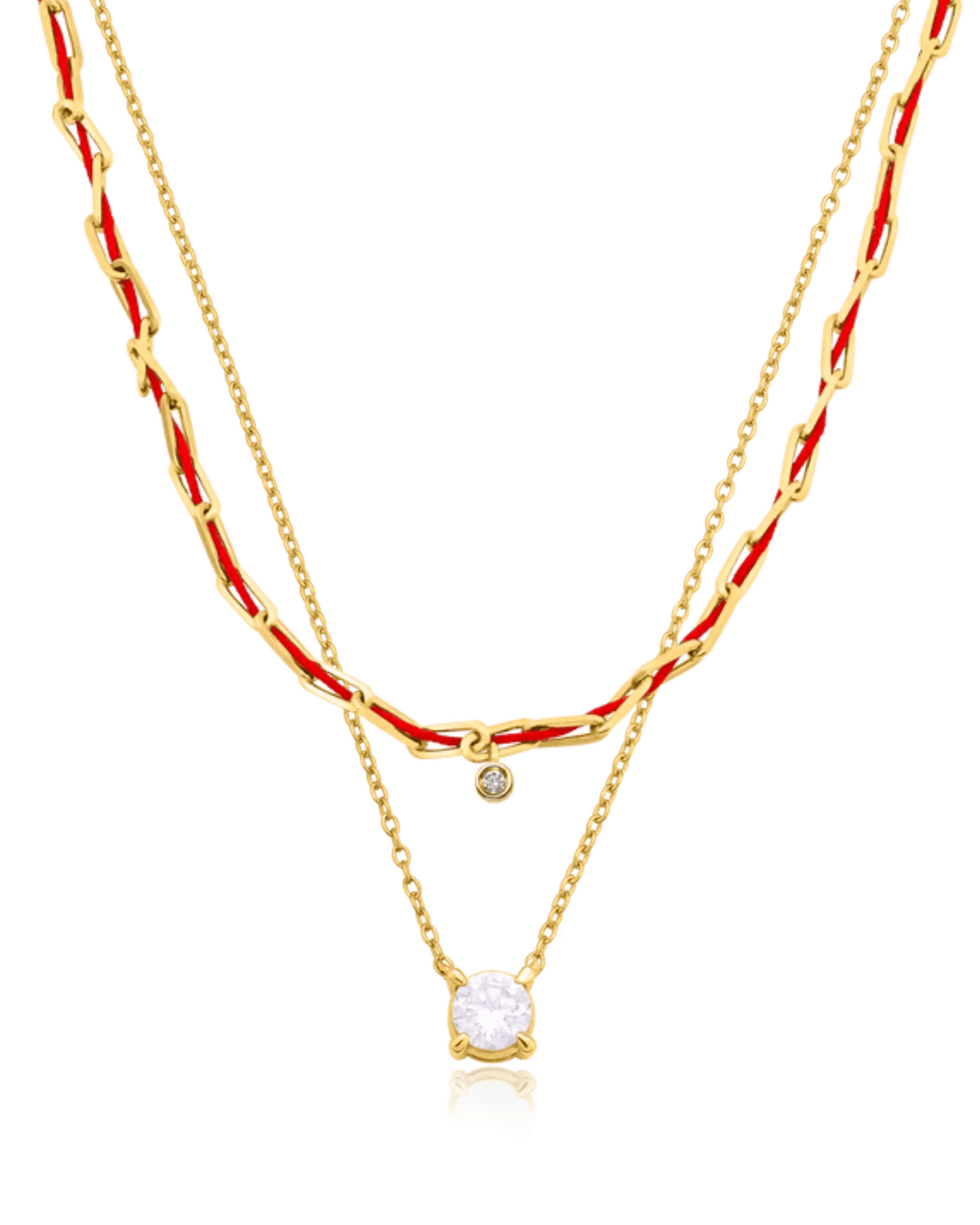 Set of Twine Diamond & Round Solitaire Diamond Necklaces - 18K Gold Vermeil Necklaces magal-dev Small: 0.03ct Red 