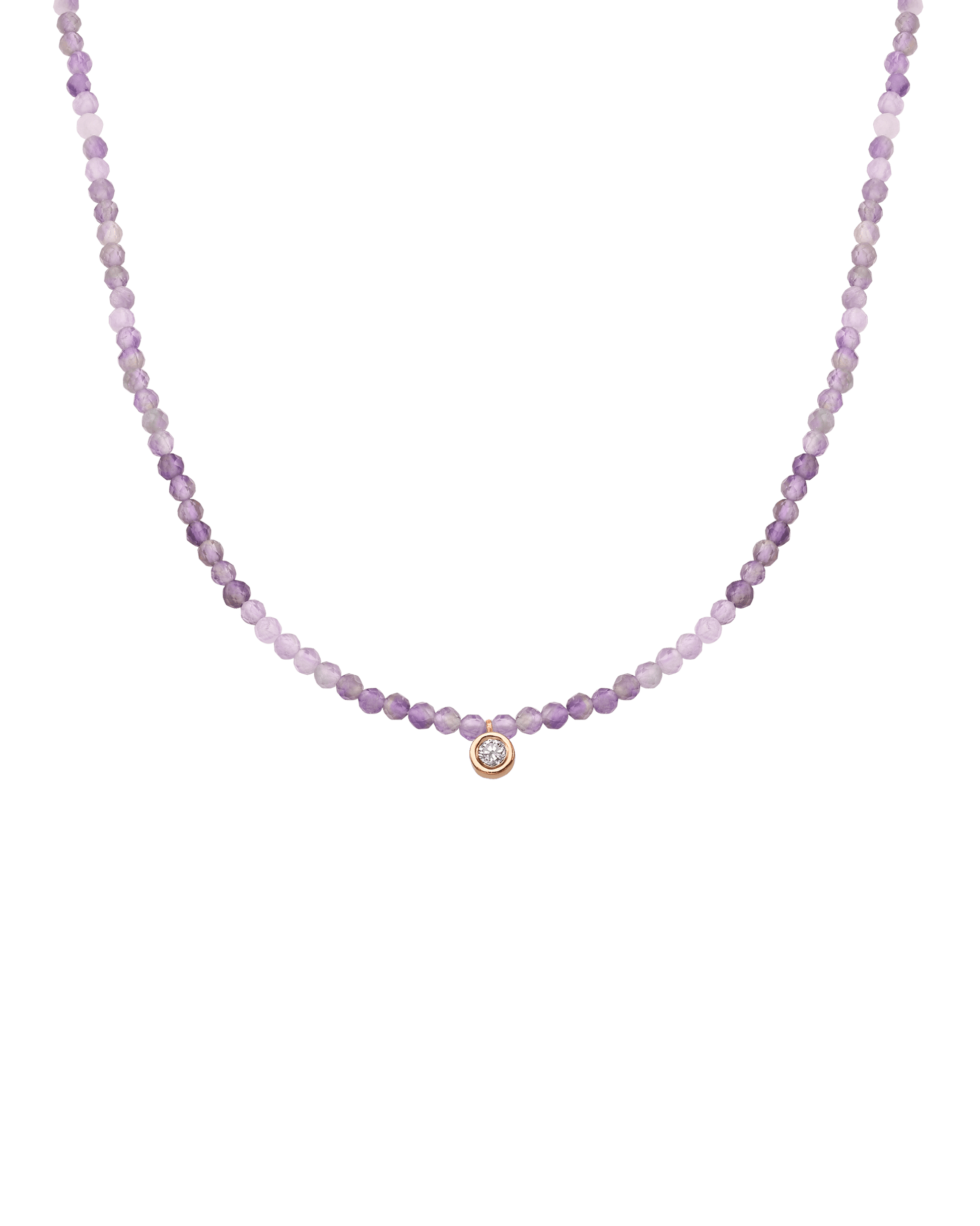 Purple Amethyst Gemstone & Diamond Necklace - 14K Rose Gold Necklaces magal-dev Medium: 0.04ct 14" 