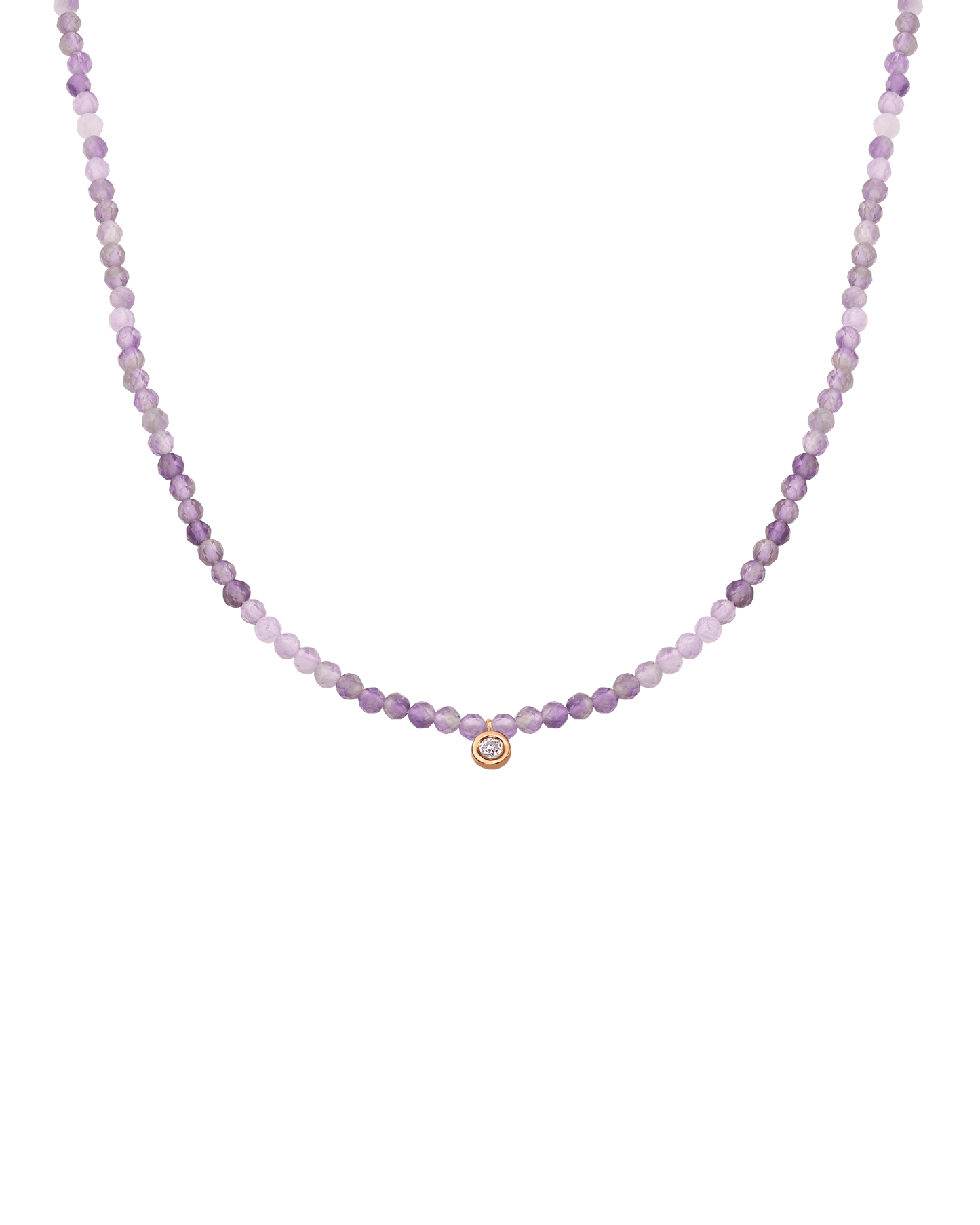 Purple Amethyst Gemstone & Diamond Necklace - 14K Rose Gold Necklaces magal-dev Small: 0.03ct 14" 