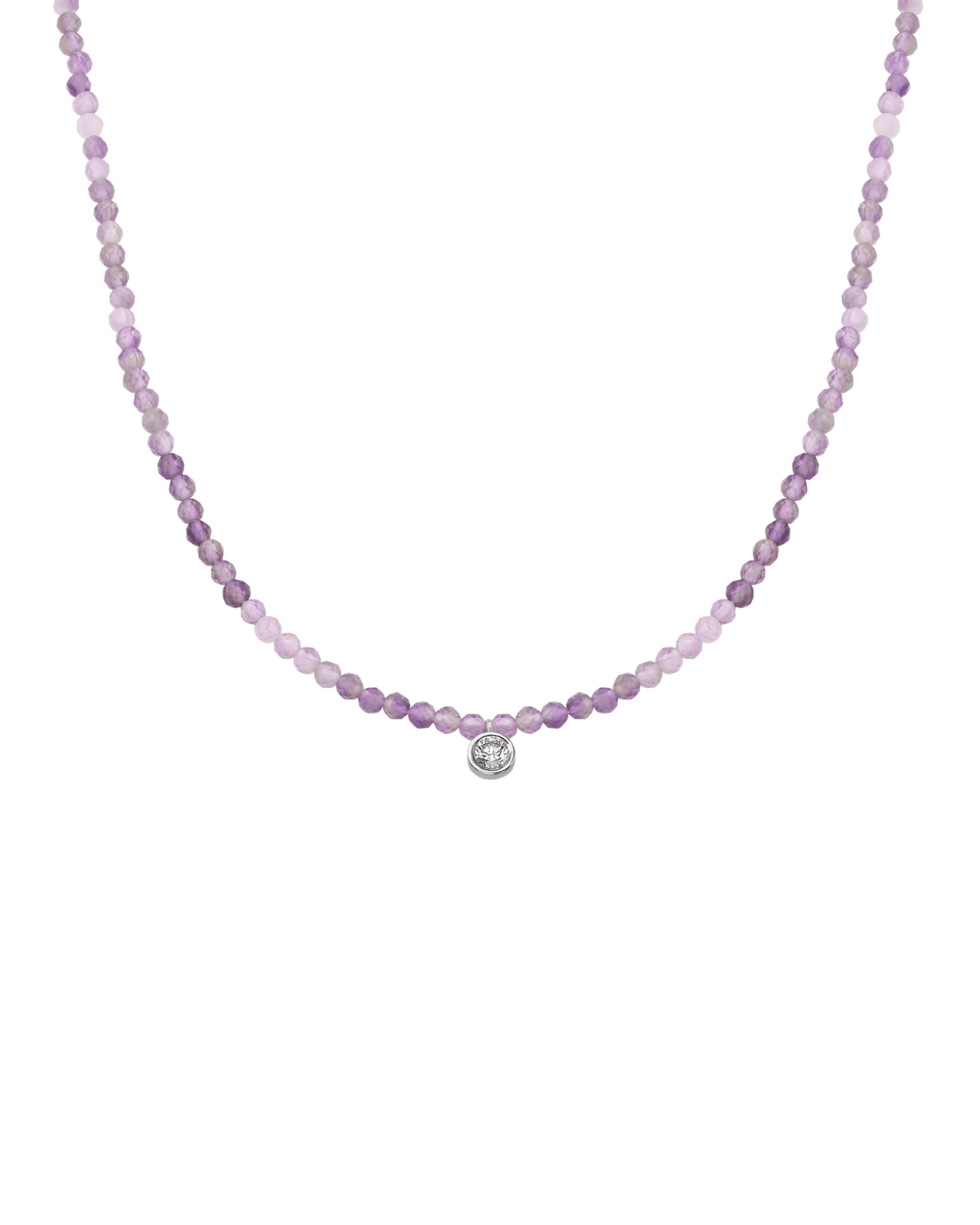 Purple Amethyst Gemstone & Diamond Necklace - 14K White Gold Necklaces magal-dev Large: 0.1ct 14" 